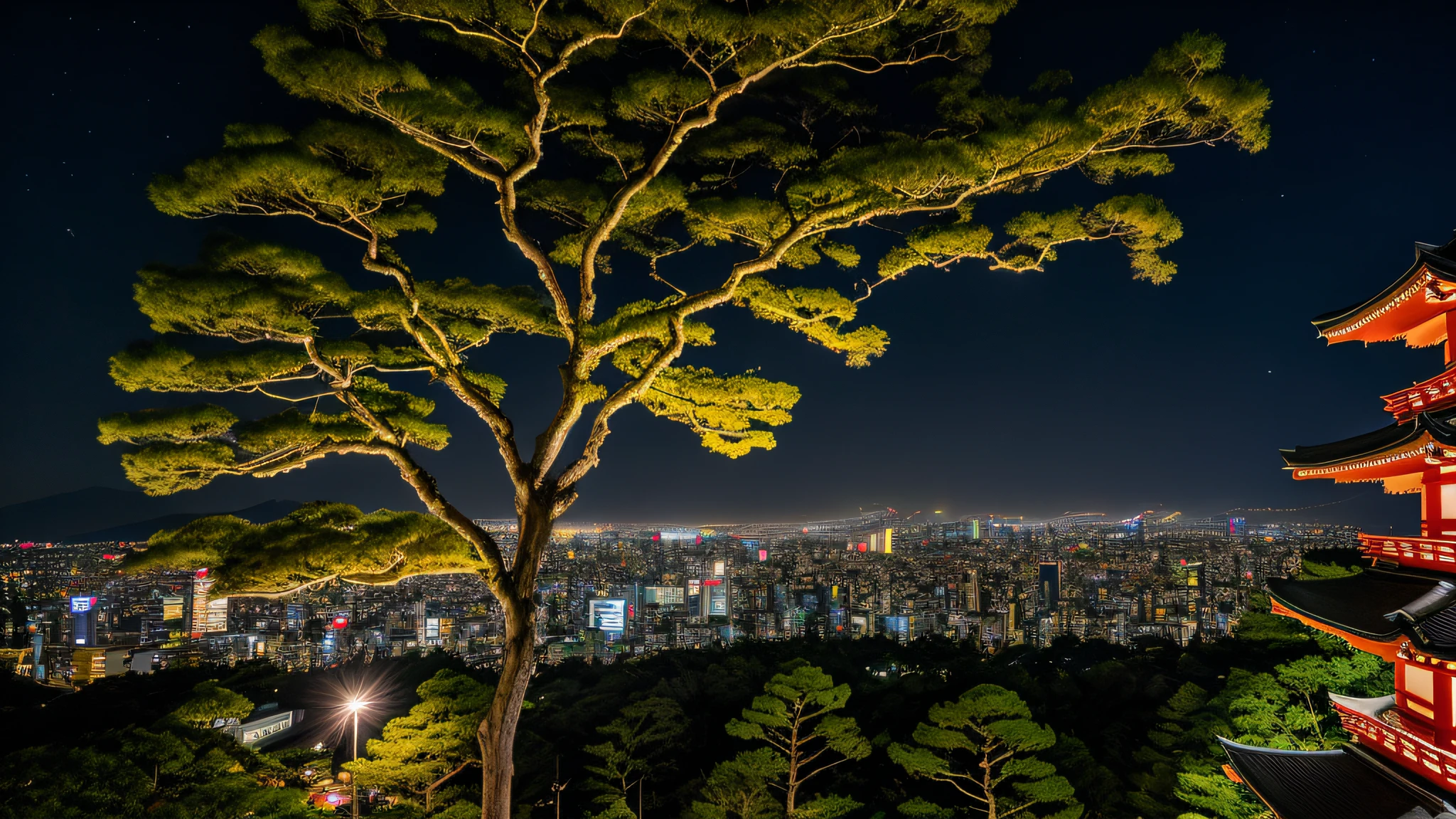 night, lighting, Japan landscape, movie lighting, depth of field, bokeh, realism, photorealism, hyperrealism, professional photography, uhd, dslr, hdr