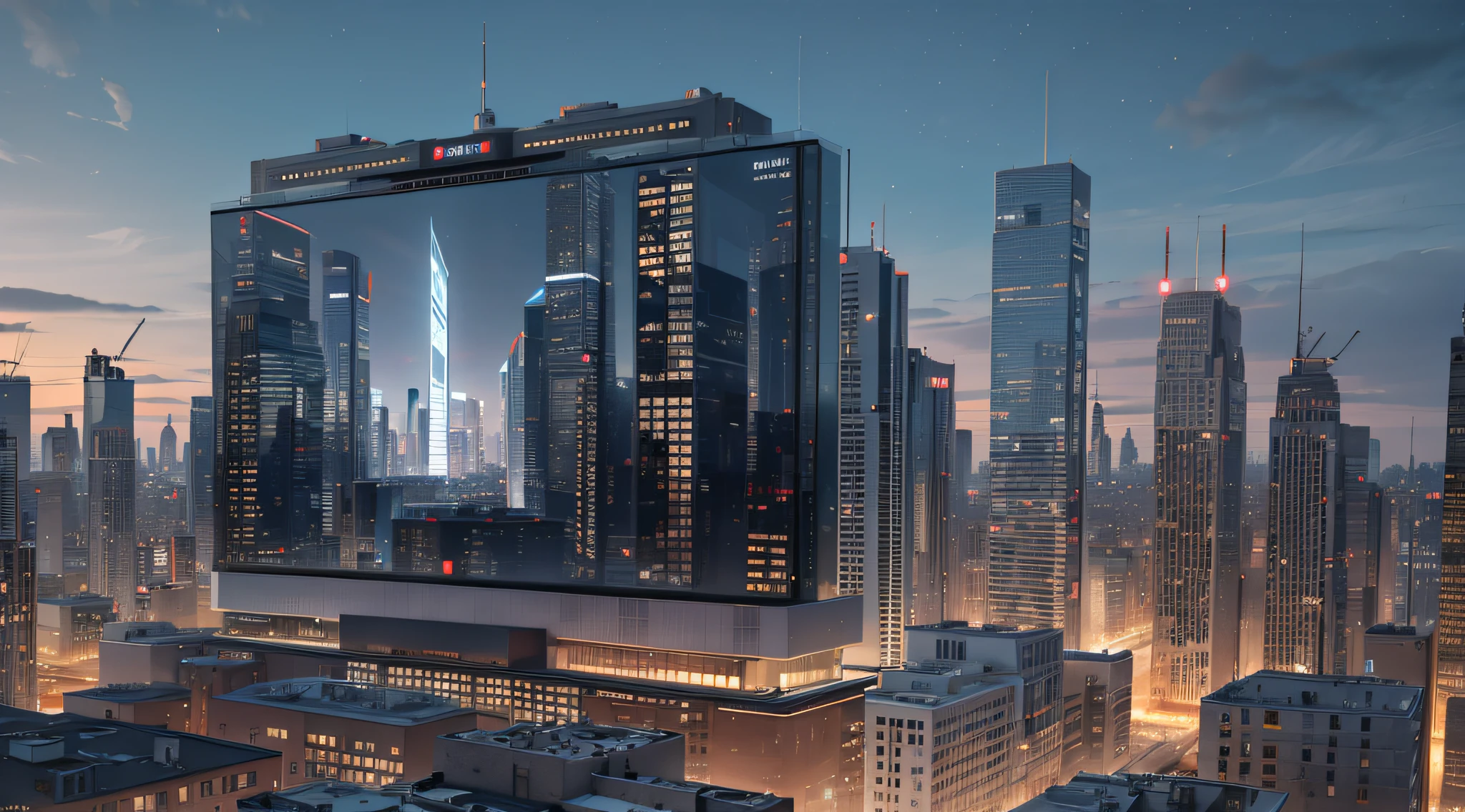 There is a huge big screen in the middle of the city, night, 8K, C4D, Octane, cinematic texture, exquisite details --auto --s2
