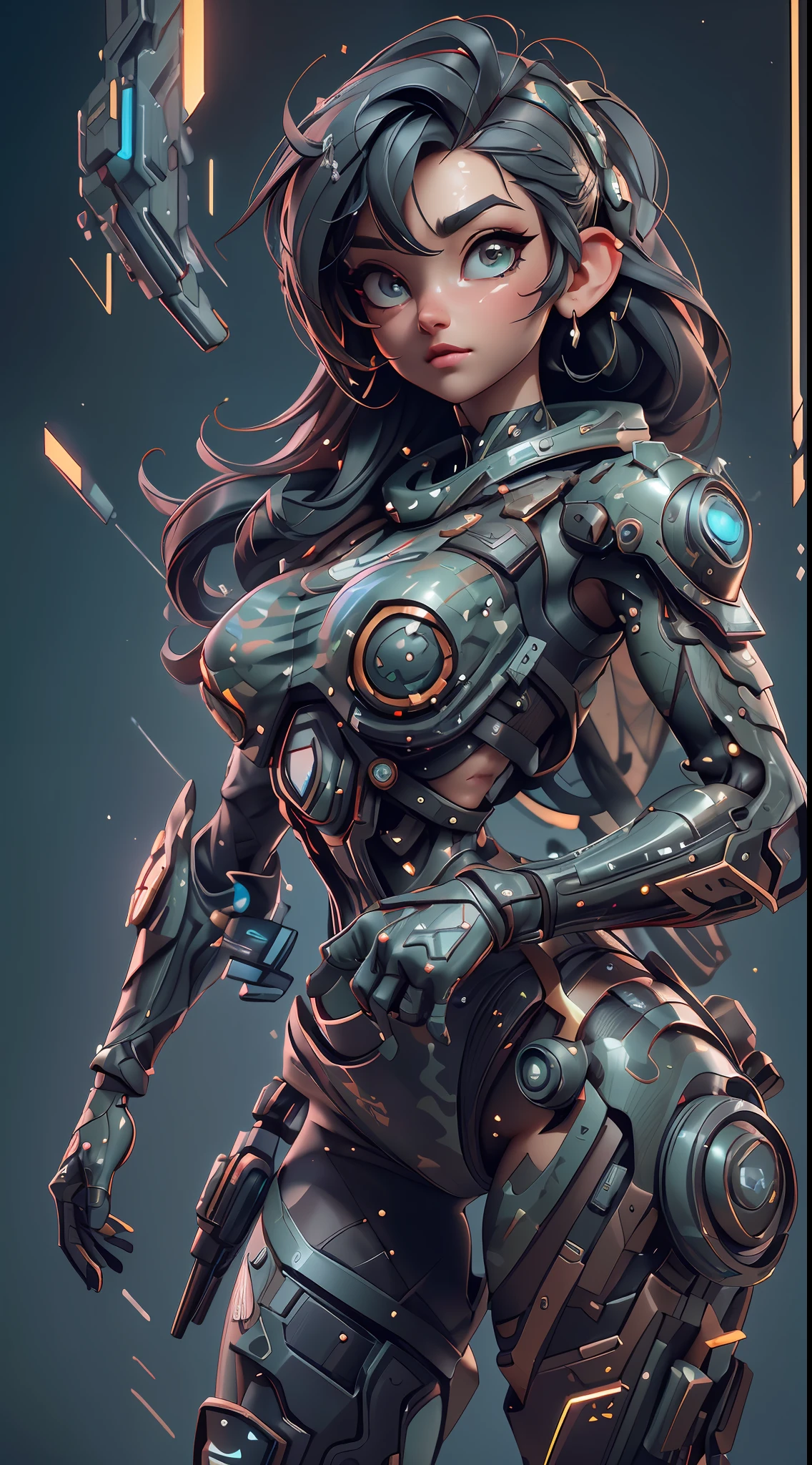 ((Best quality)), ((masterpiece)), (highly detailed:1.3), 3D, beautiful (cyberpunk:1.2) special forces, robort,female with thick voluminous hair wearing (wearing camouflage_uniform:1.1), body armour,cape,digital (camouflage:1.3),HDR (High Dynamic Range),Ray Tracing,NVIDIA RTX,Super-Resolution,Unreal 5,Subsurface scattering,PBR Texturing,Post-processing,Anisotropic Filtering,Depth-of-field,Maximum clarity and sharpness,Multi-layered textures,Albedo and Specular maps,Surface shading,Accurate simulation of light-material interaction,Perfect proportions,Octane Render,Two-tone lighting,Wide aperture,Low ISO,White balance,Rule of thirds,8K RAW,Efficient Sub-Pixel,sub-pixel convolution