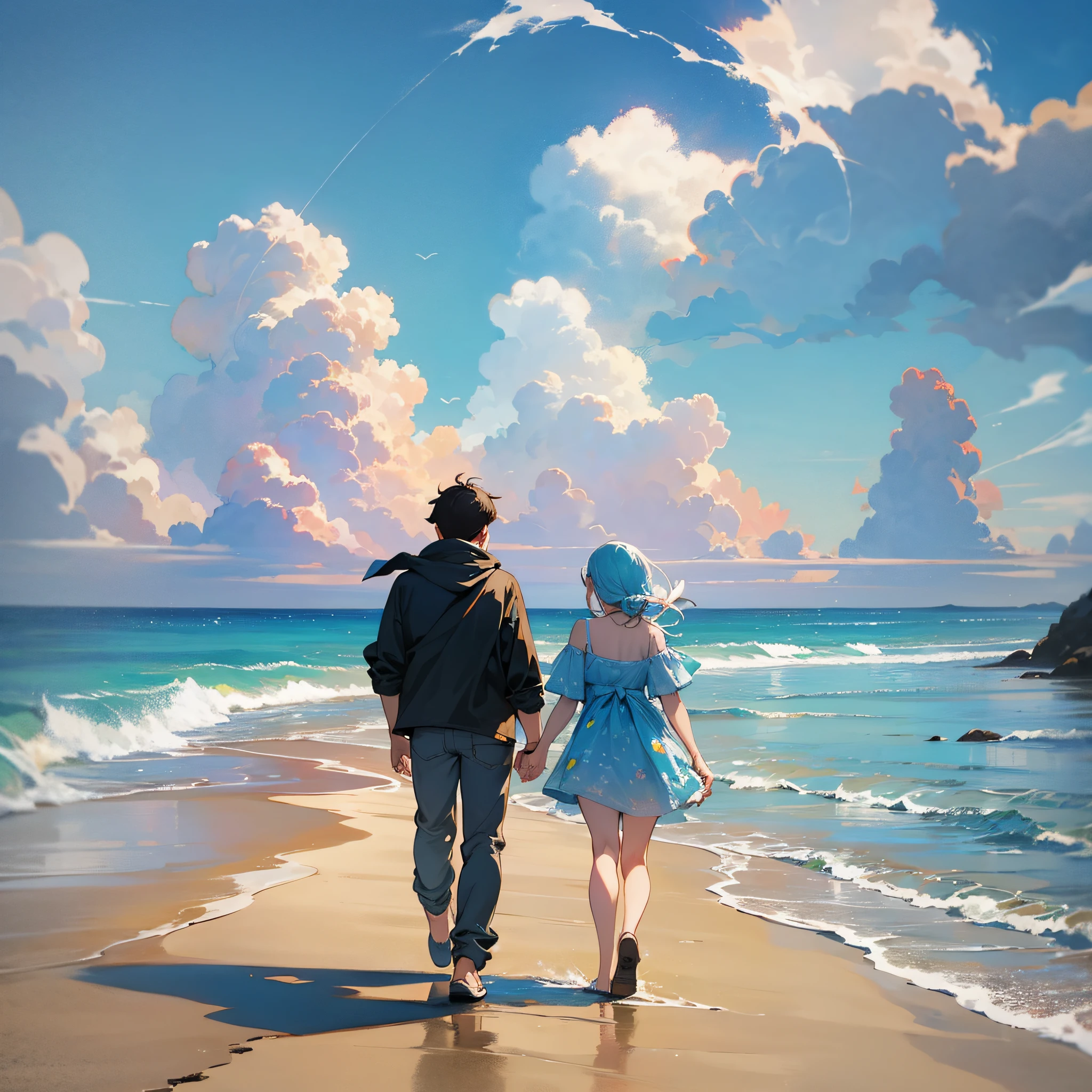 A couple in love walking along a beach --auto --s2