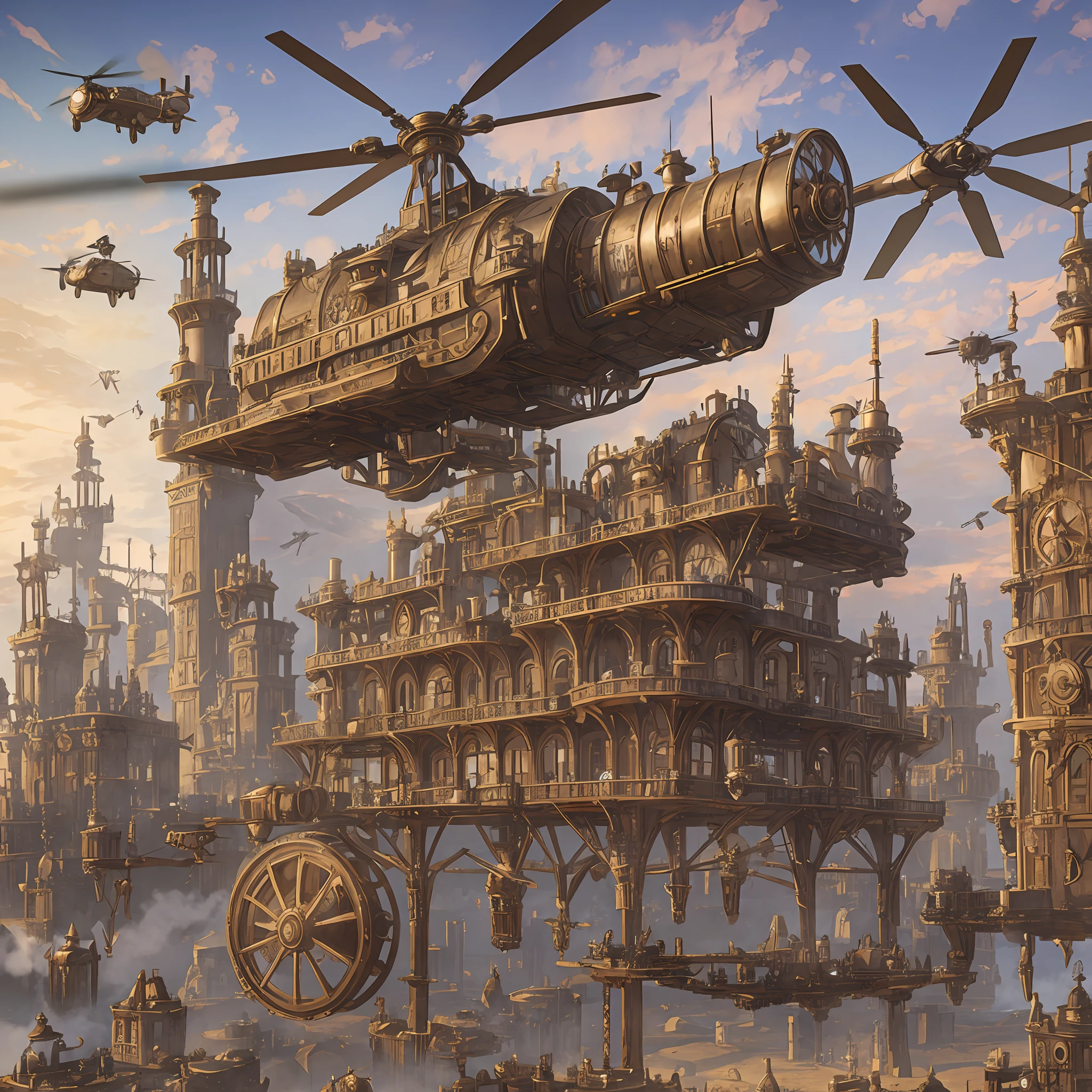 SteamPunkAI, Cogpunk helicopter, city castle, steampunk --auto --s2