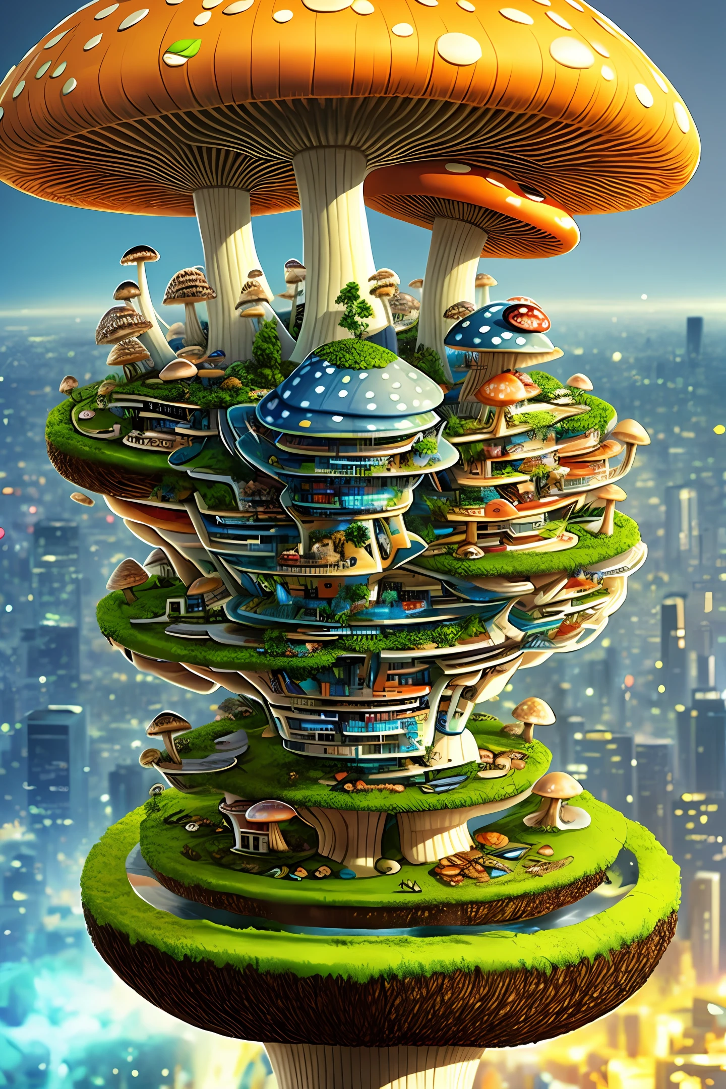 City of the future on top of a mushroom