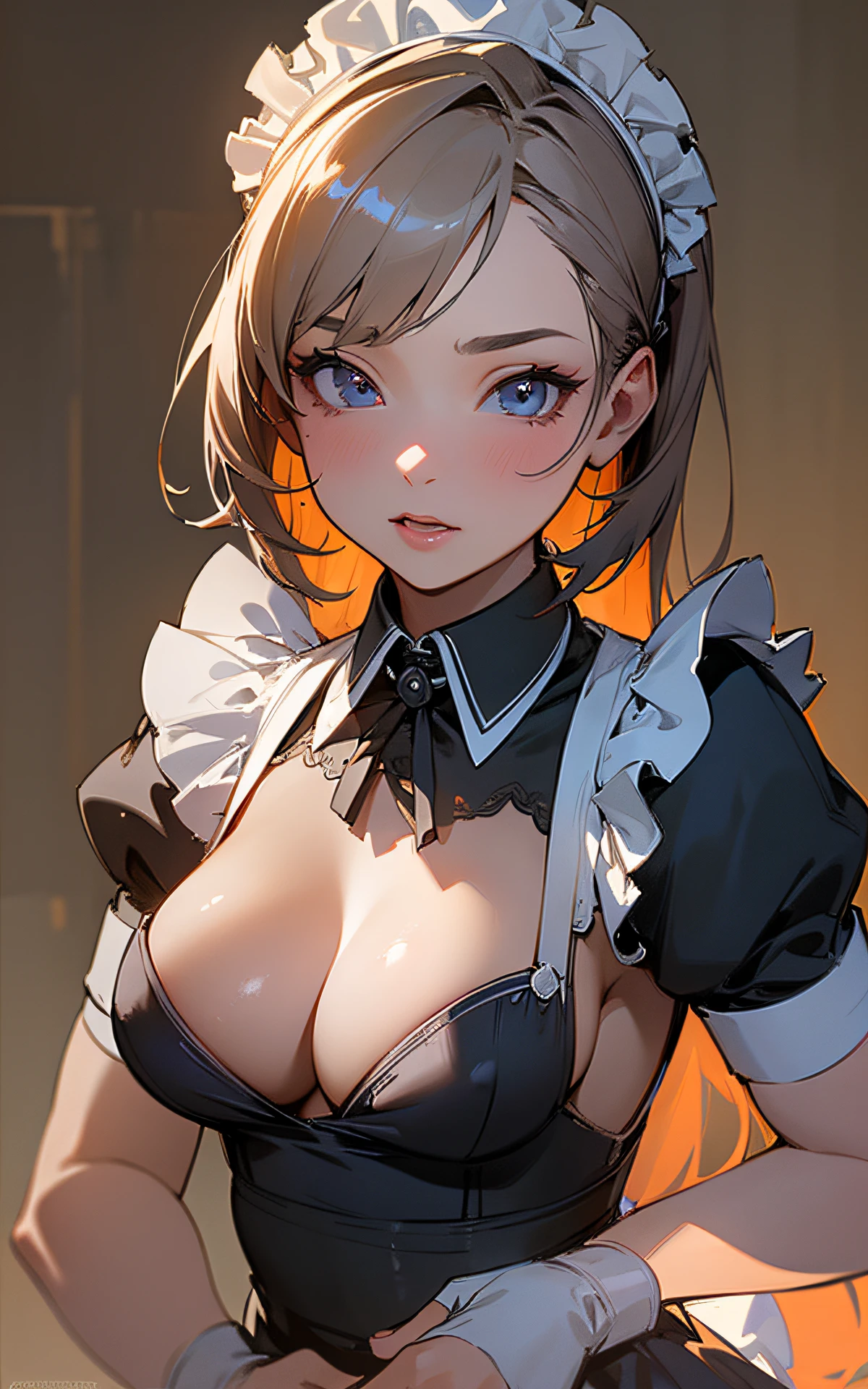 (Unity 16K Wallpaper, Masterpiece, Best Quality, Ultra-Detailed, Extremely Detailed CG, Caustics, Cinematic Lighting, Detailed, Beautiful Detailed Eyes, NSFW: 2.0), Ultra High Resolution, Fine Skin, (Cute: 1.2), (), ((maid: 1.2, meid apron: 1.2)), ((fine background writing, saturated, strong light, sexy maid)),