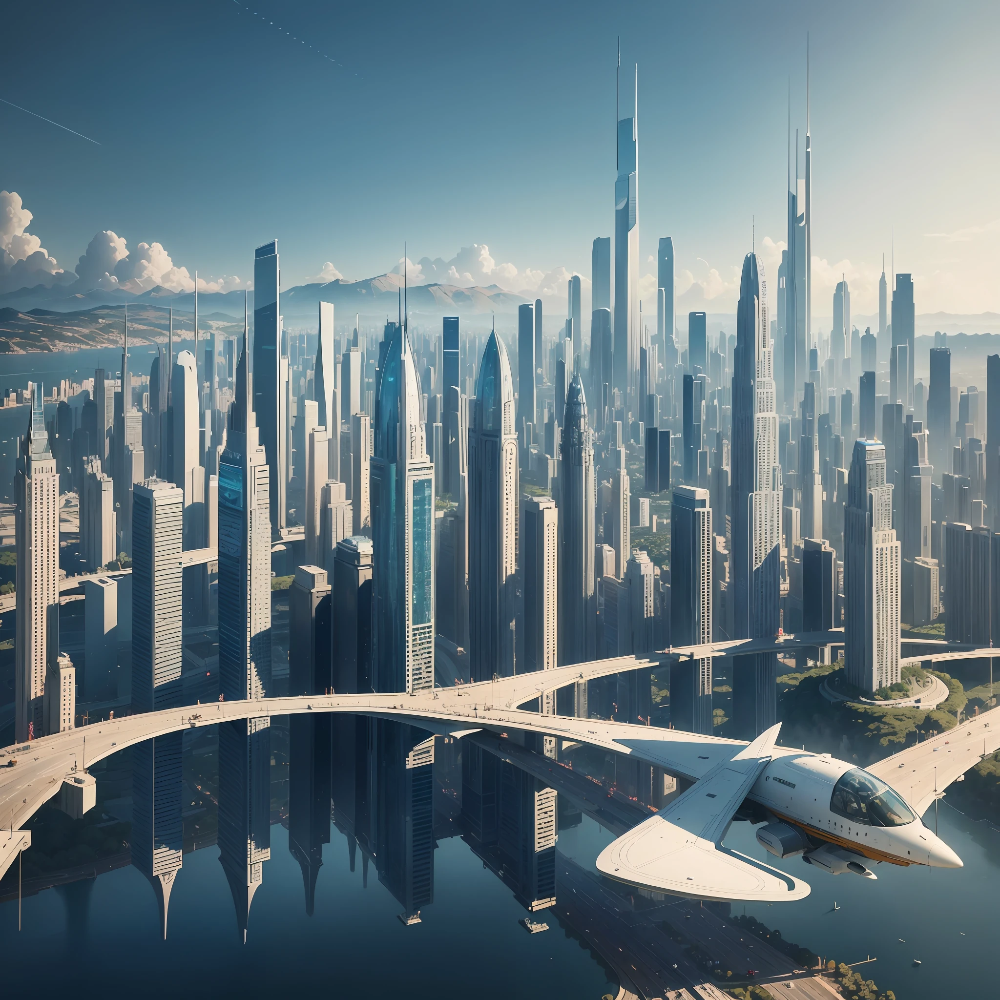 "({masterpiece}), impeccable quality, futuristic immersion, ultra-detailed drawing techniques, capturing stunning views of urban and natural landscapes in a world 100 years ahead, using a dynamic perspective and high angles to create scenes that float in the air and transport us to a bright and fascinating future." --auto --s2