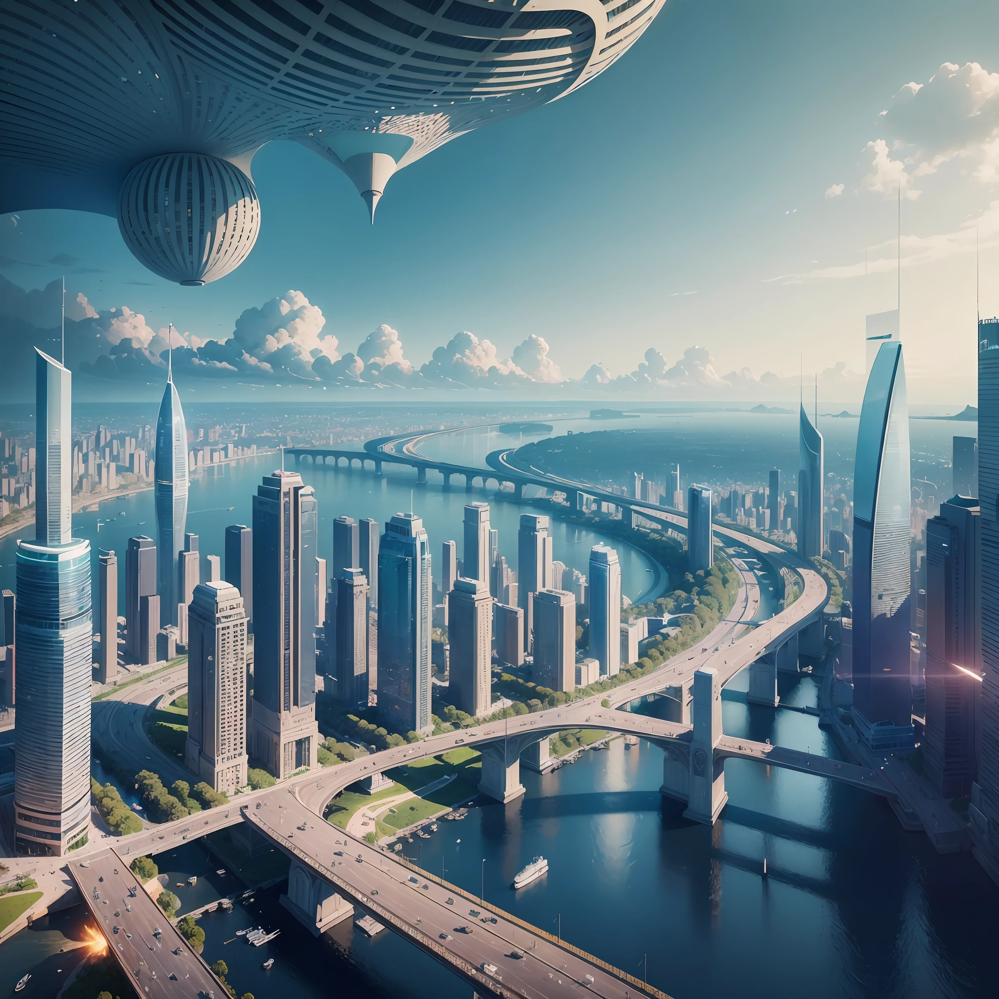"({masterpiece}), impeccable quality, futuristic immersion, ultra-detailed drawing techniques, capturing stunning views of urban and natural landscapes in a world 100 years ahead, using a dynamic perspective and high angles to create scenes that float in the air and transport us to a bright and fascinating future." --auto --s2