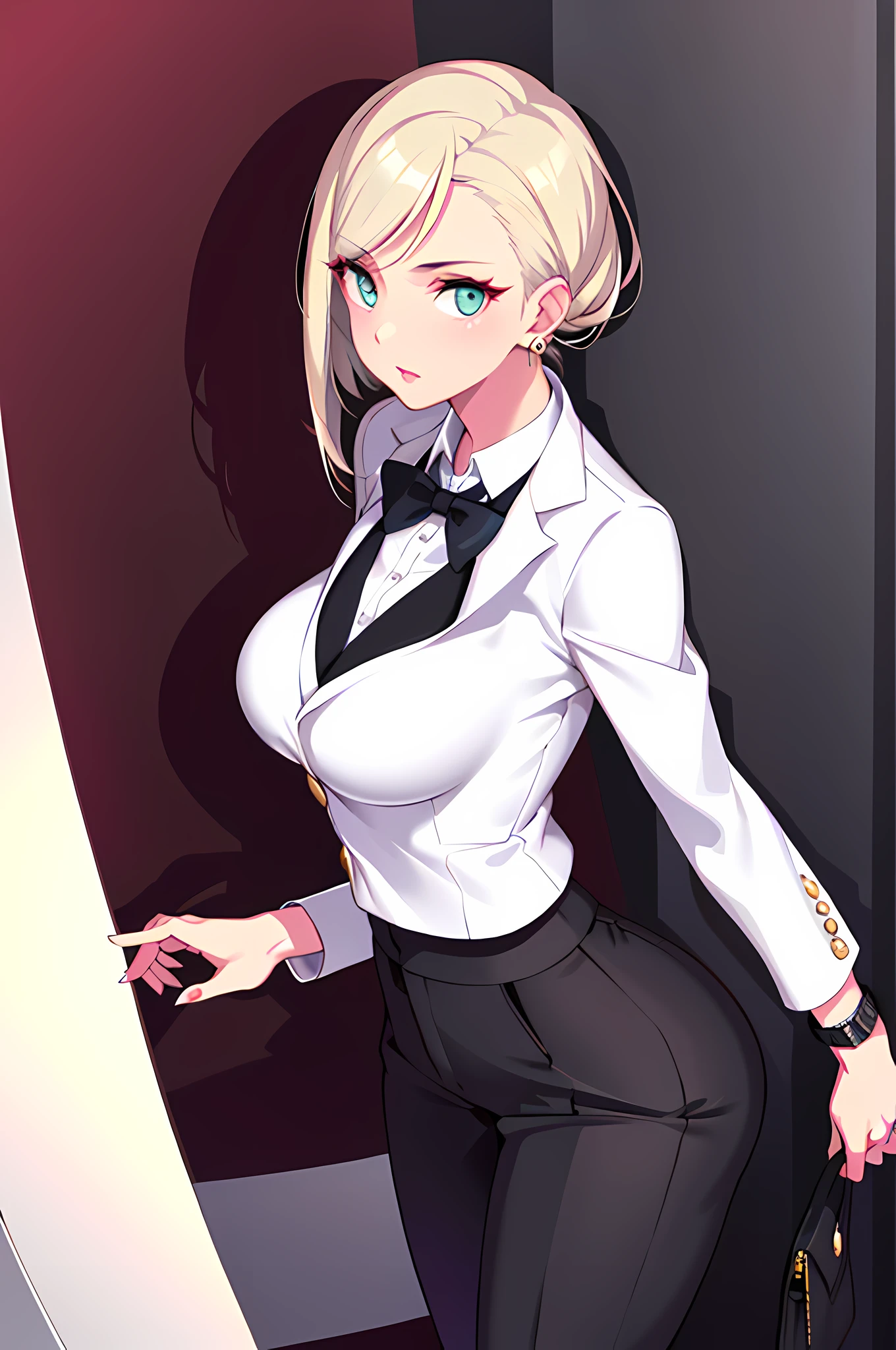 (masterpiece:1.2, best quality), 1lady, solo, upper body, big tits
Fitted blazer with tailored trousers and classic pumps
Sleek and polished with a bold lip color
(Business meeting, in office)
Timeless watch and minimalistic jewelry
Sleek, straight hair