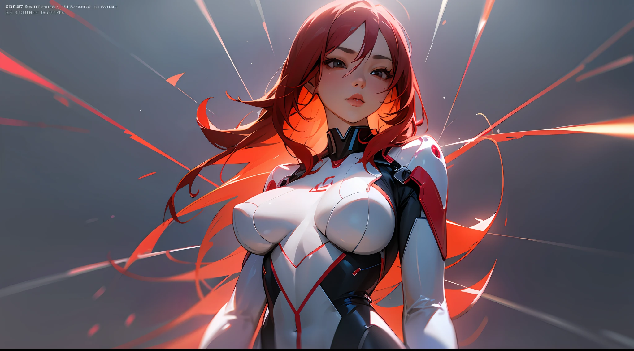 Asian girl with full breasts, wearing a transparent erotic bodysuit, with face, ultra realistic image, 4k, red red hair, super detailed face. --auto --s2