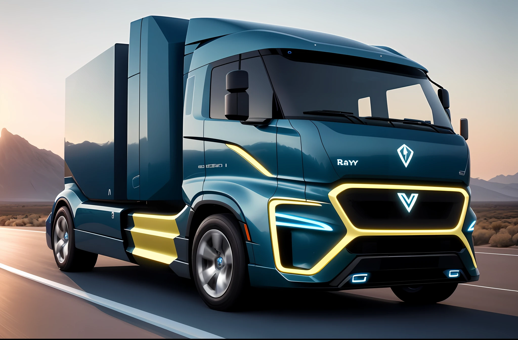 ray tracing, UHD, high quality, high detail, best quality, high resolution, 8k, a cool truck, surrealism, electric car concept elements.
