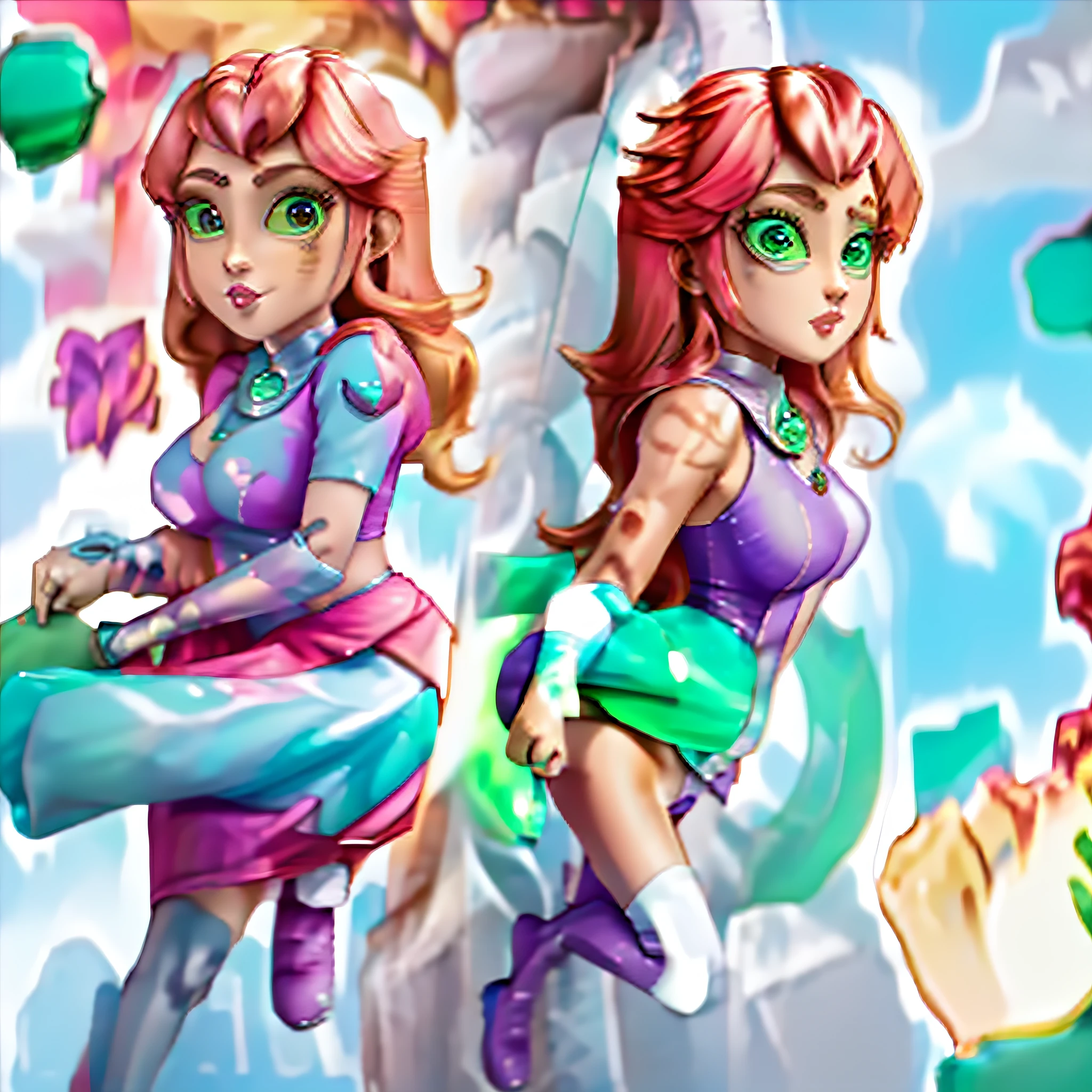 STICKER (best quality, masterpiece, highres:1.3), (solid outline:1.2), absurdres, women full view, large breasts, star eye, Starfire, Superhero, blush, red eyes, red hair, purple costume, naked, see thru, milf, full body portrait, cowboy shot, no background, looking up, perfect face, detailed face, bangs, perfect body, beautiful eyes, pretty face, bright skin, idol, shoes, cleavage, face view, ass view, side by side, sexy stockings, unbutton top, panties, full body, shoes visible, standing up, holding her breasts, naked top,