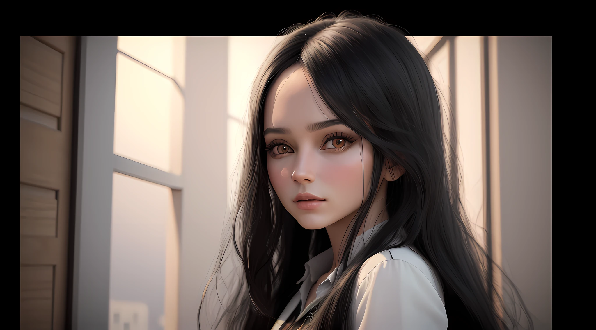 girl, long black hair, 8k HD realism, 3D, best quality, redo drawing.