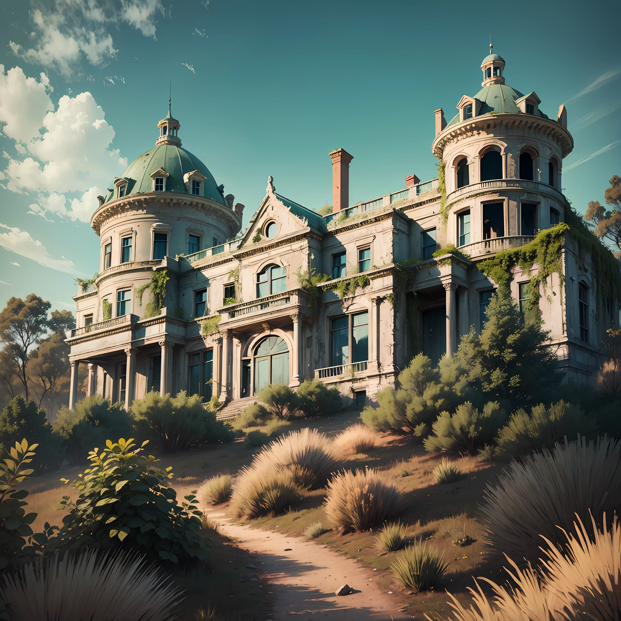 An abandoned mansion high on a hill --auto --s2