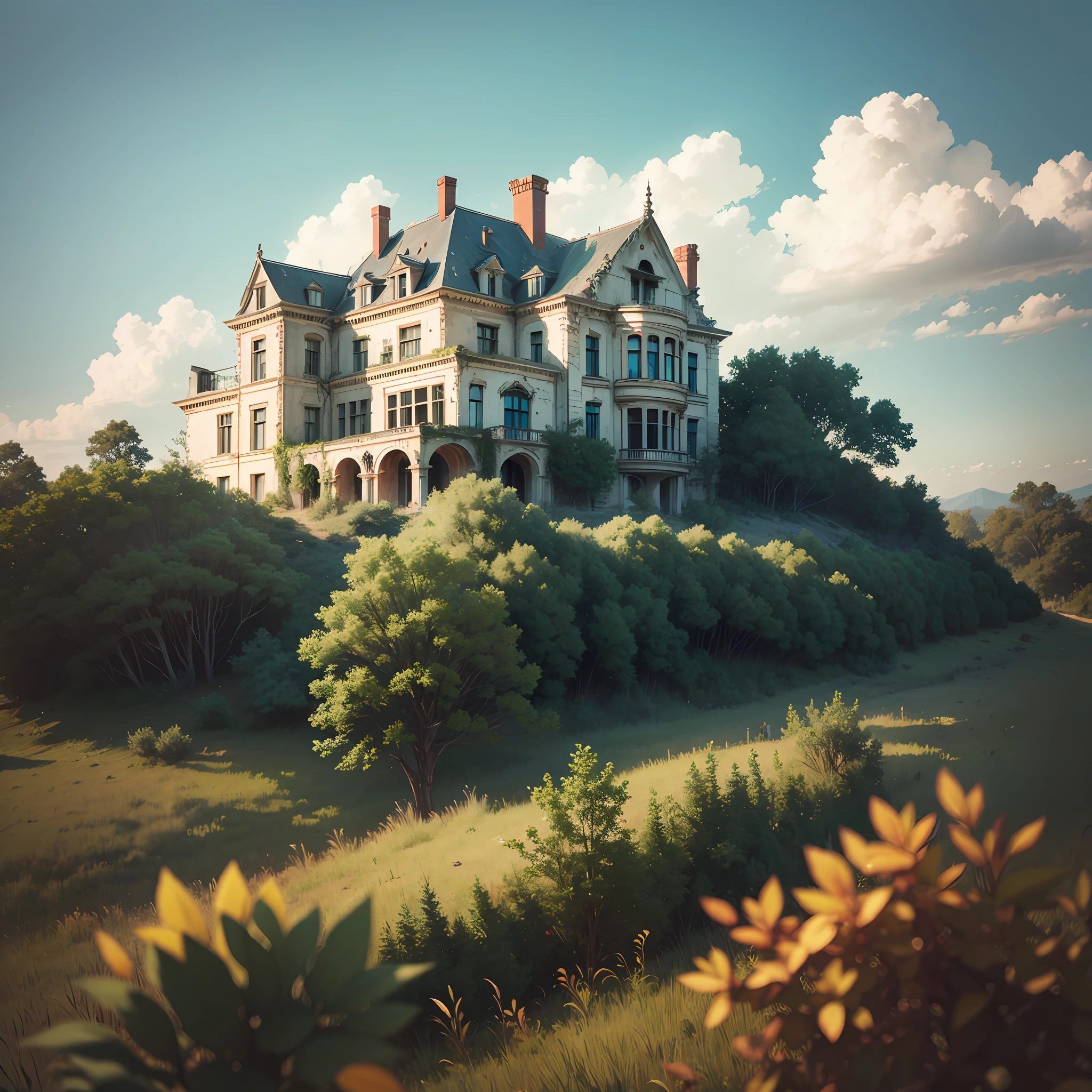 An abandoned mansion high on a hill --auto --s2