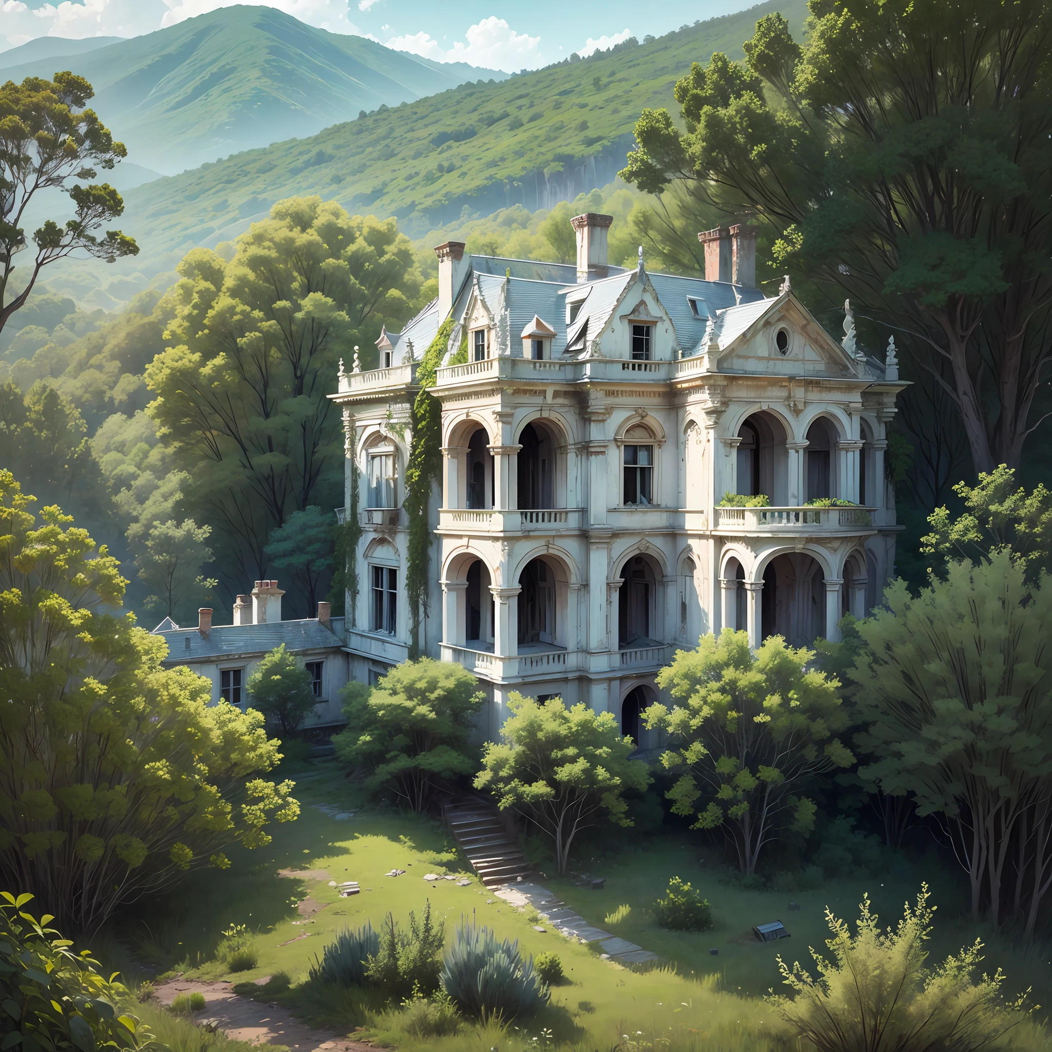 An abandoned mansion high on a hill --auto --s2