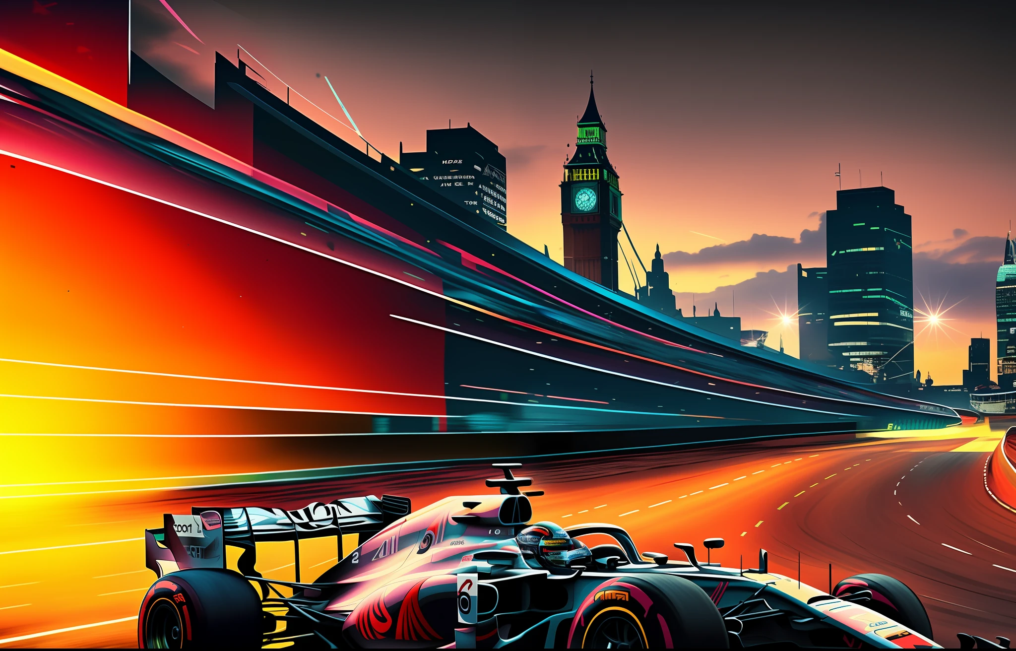arafed image of a racing car on a city street, motor sport photography, formula one car, best on adobe stock, speeding through london, f 1, motorsports photography, automotive photography, f 1/3, vehicle photography, amazing wallpaper, f 1/4, shutterstock, f1 cars blurred in background, futuristic product car shot, london, formula 1 --auto --s2