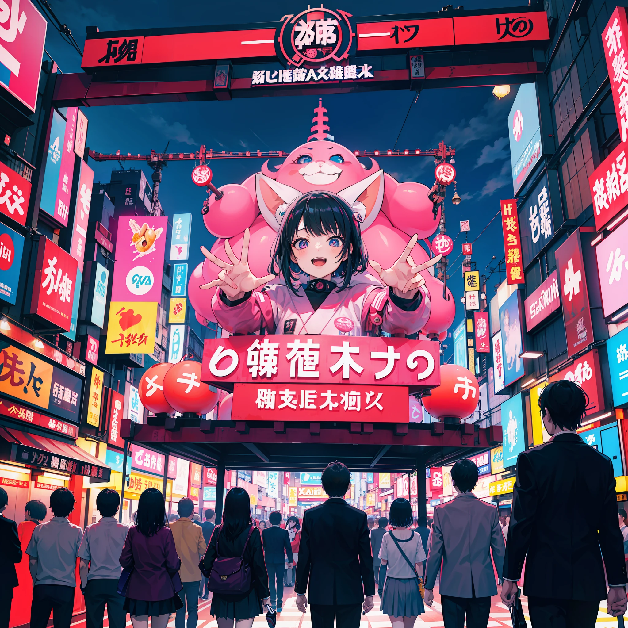 best quality, absurdity, 1girl, solo, cyberpunk, neo Osaka, neo doutonbori, Osaka, doutonbori, takoyaki