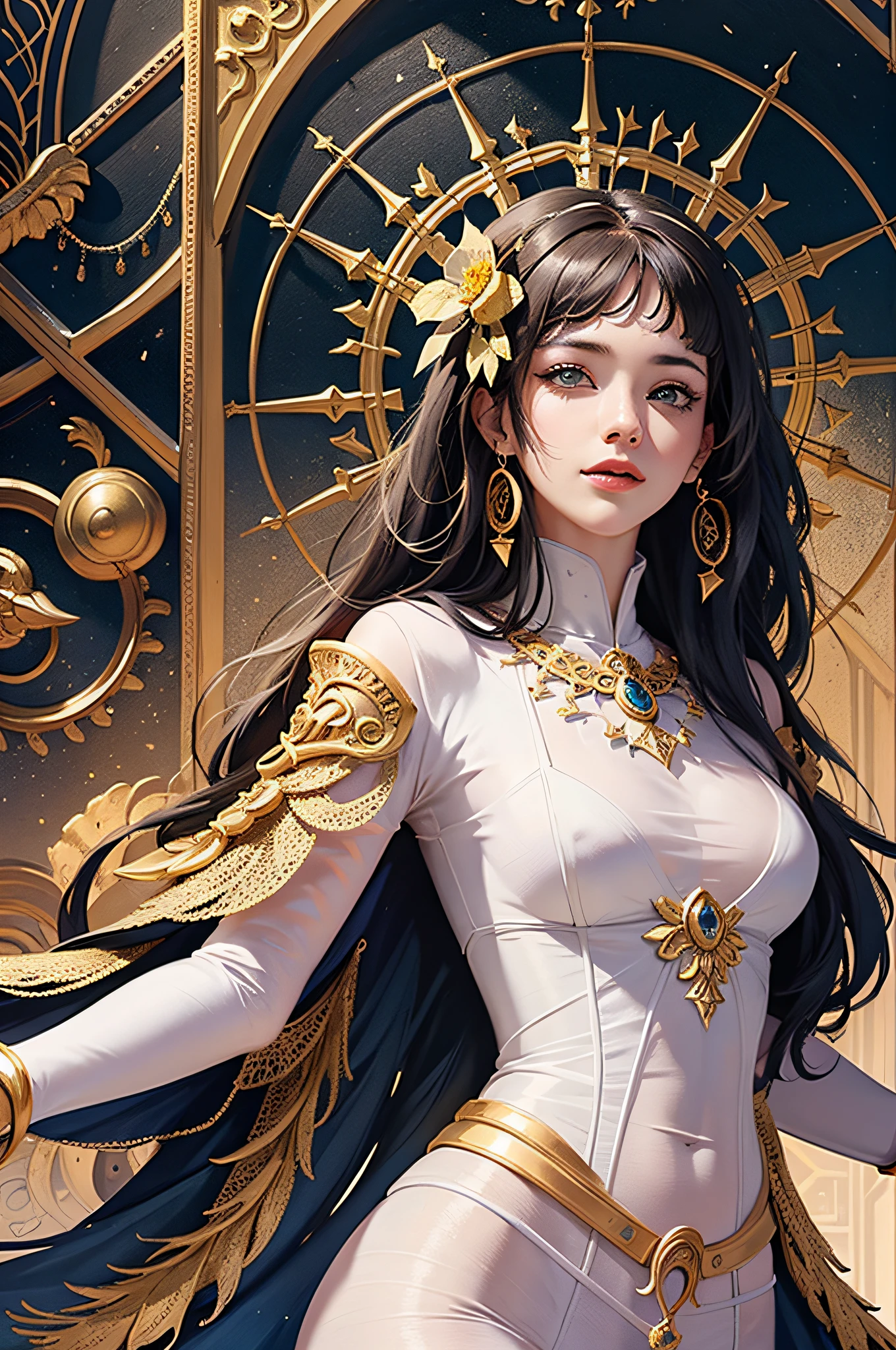 (masterpiece, top quality, best quality, official art, beautiful and aesthetic:1.2), (1girl), extreme detailed,colorful,highest detailed, official art, unity 8k wallpaper, ultra detailed, beautiful and aesthetic, beautiful, masterpiece, best quality, (zentangle, mandala, tangle, entangle) ,holy light,gold foil,gold leaf art,glitter drawing, PerfectNwsjMajic