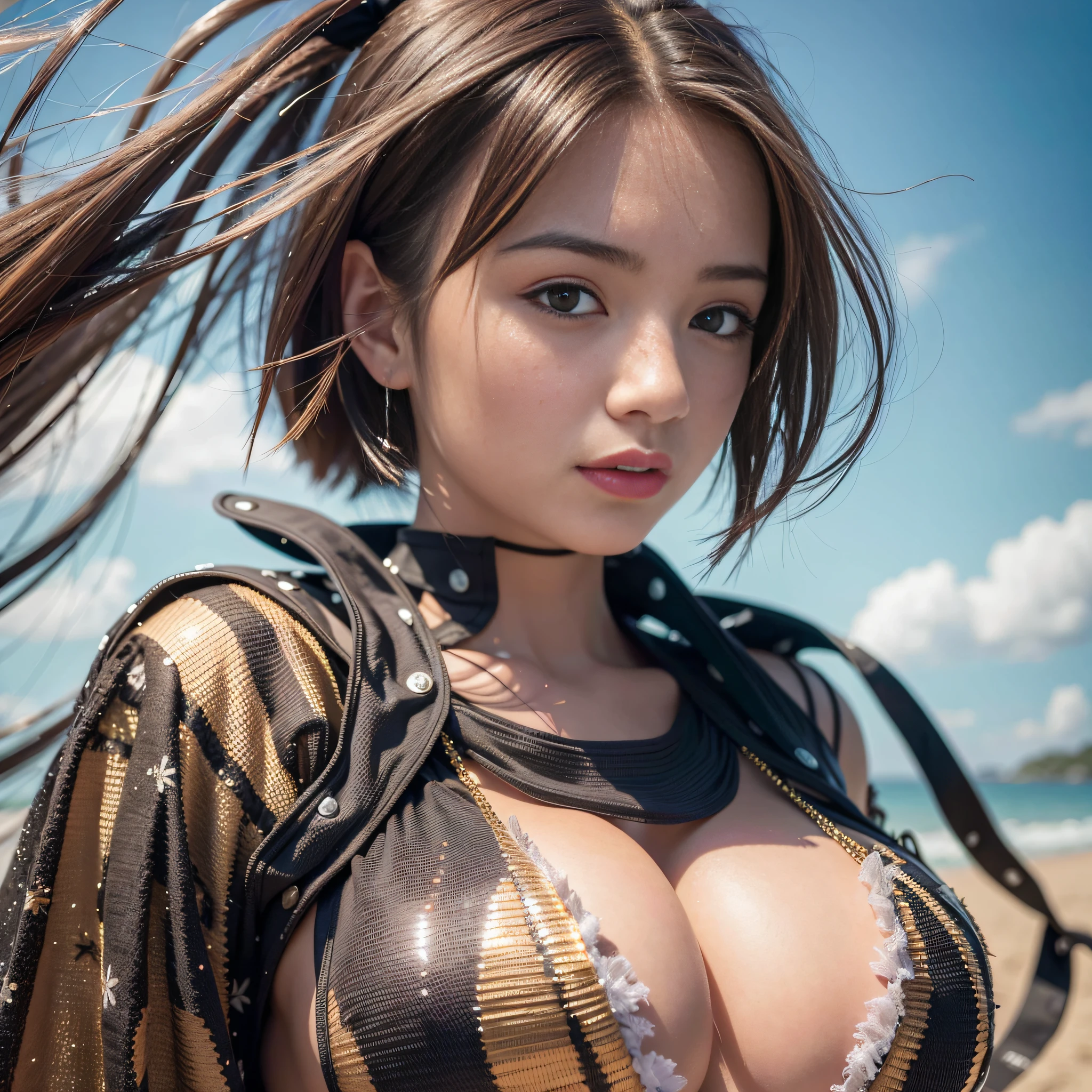 arafed woman with a very large breast posing on the beach, japanese goddess, 奈良美智, beautiful asian girl, realistic young gravure idol, japanese model, korean girl, ross tran 8 k, karol bak uhd, 4 k post, 4k post, beautiful japanese girls face, asian girl, deayami kojima