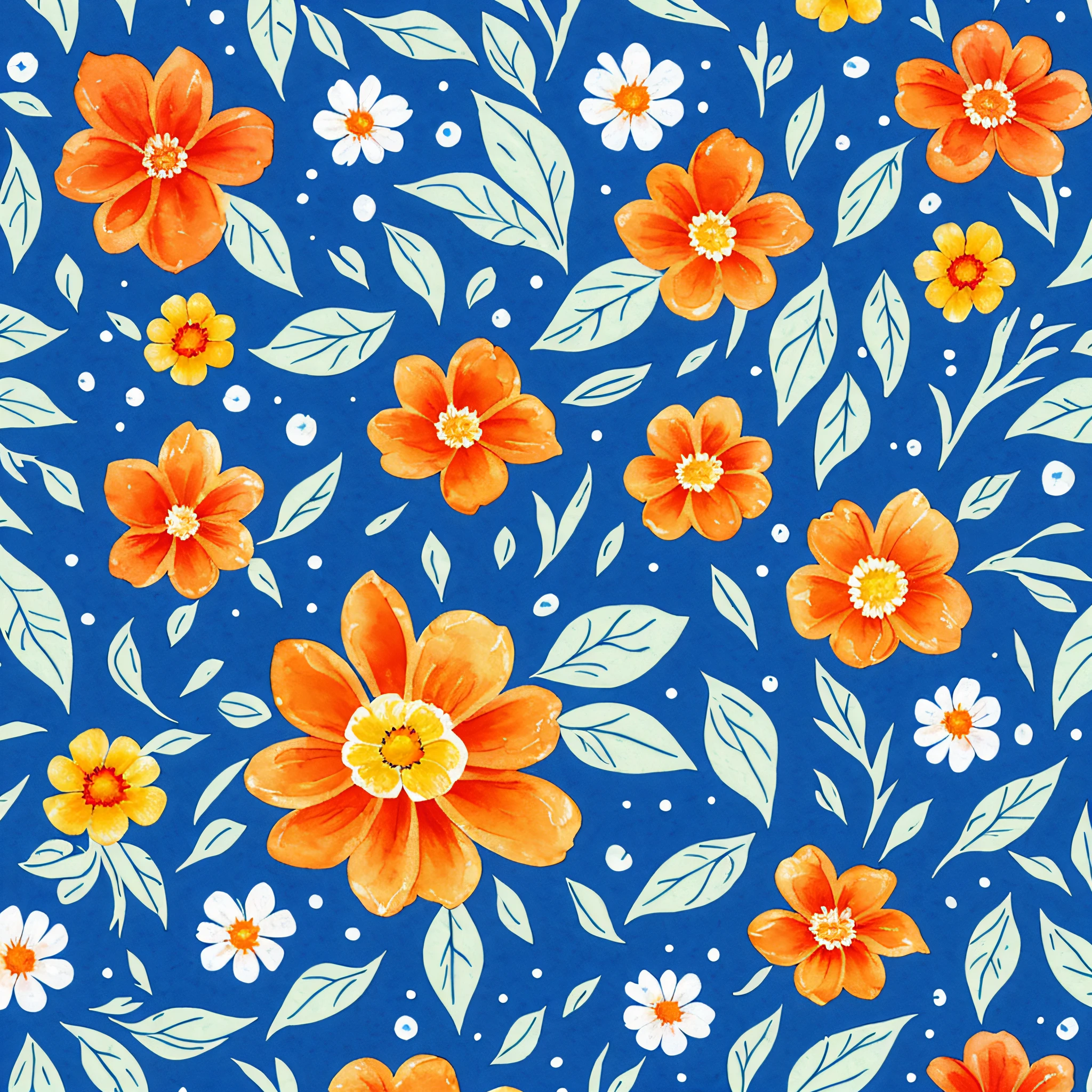 watercolor, flower, blue and orange, beautiful, 1:1, watercolor style, flower and leaf patterns, wet in wet technique, mute, indigo, fabric design, flat illustration, highly detailed cleaning, vector image, masterpiece, professional, isometric, bright vector, black background, dry brush, brushstrokes, painted on canvas, by J.M.W. Turner. expressive marks.