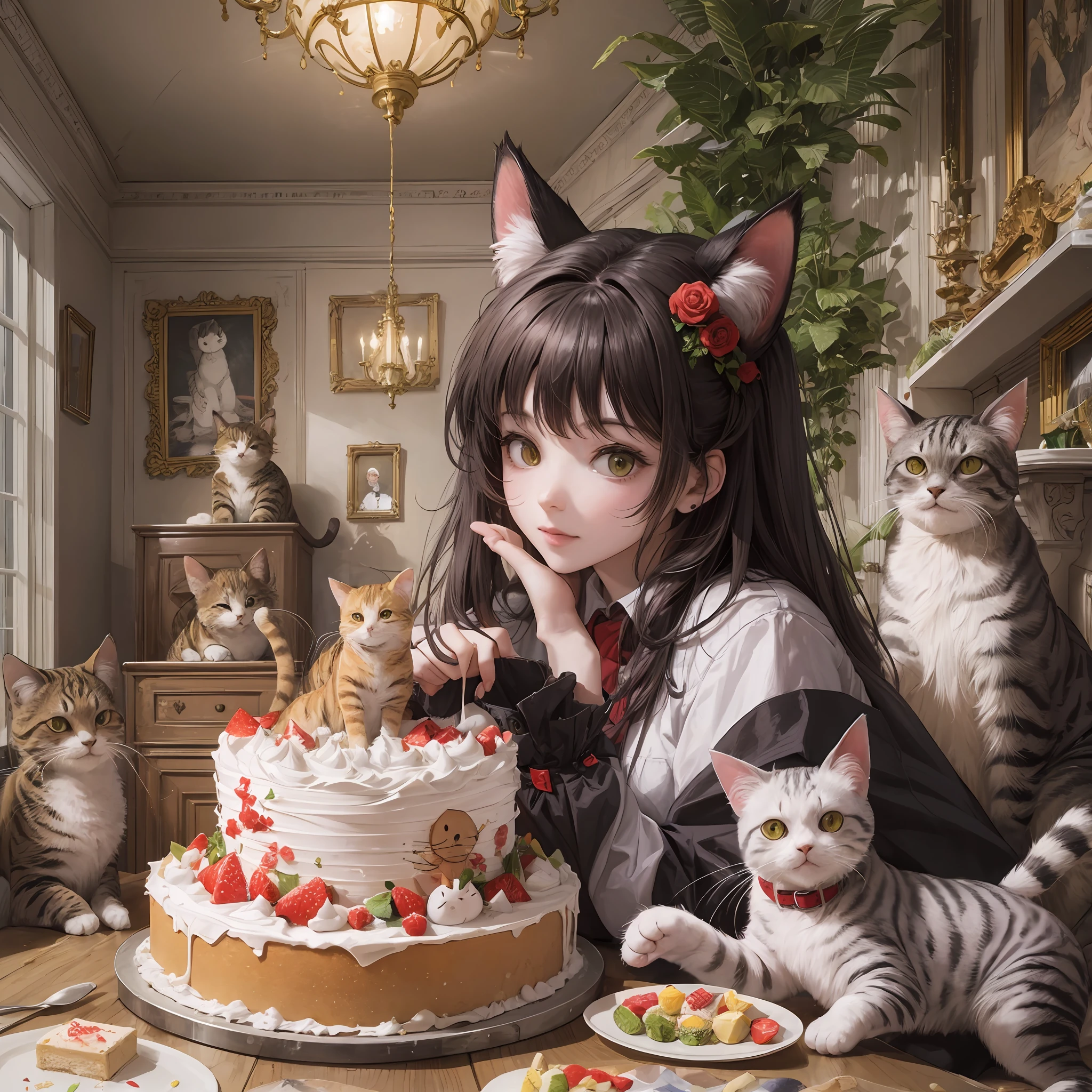 Cat party with a cat cake