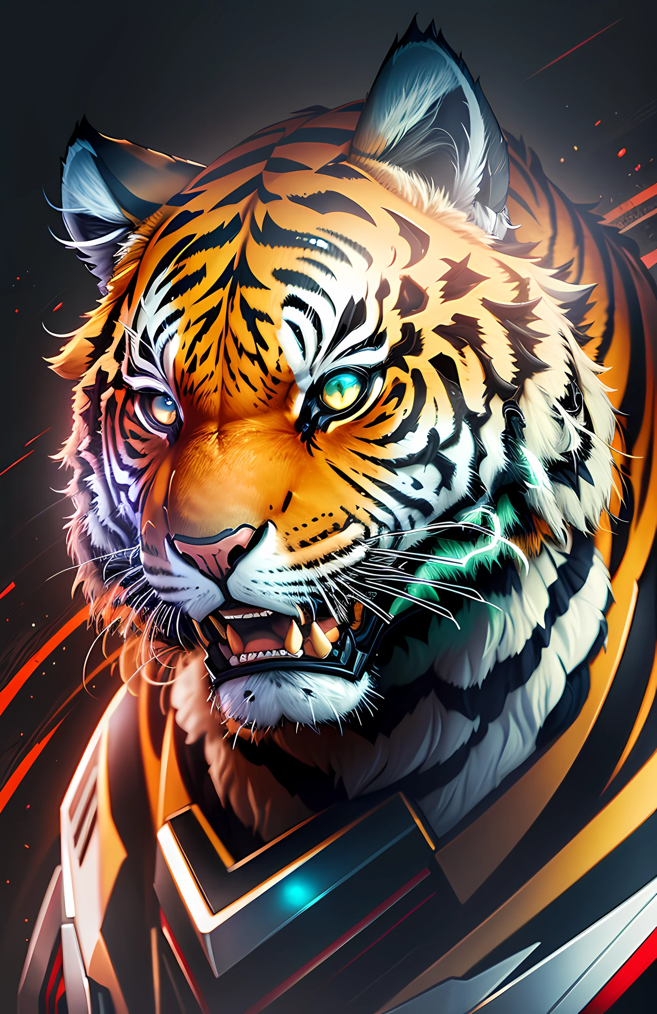Tiger head, anthropomorphic, mecha