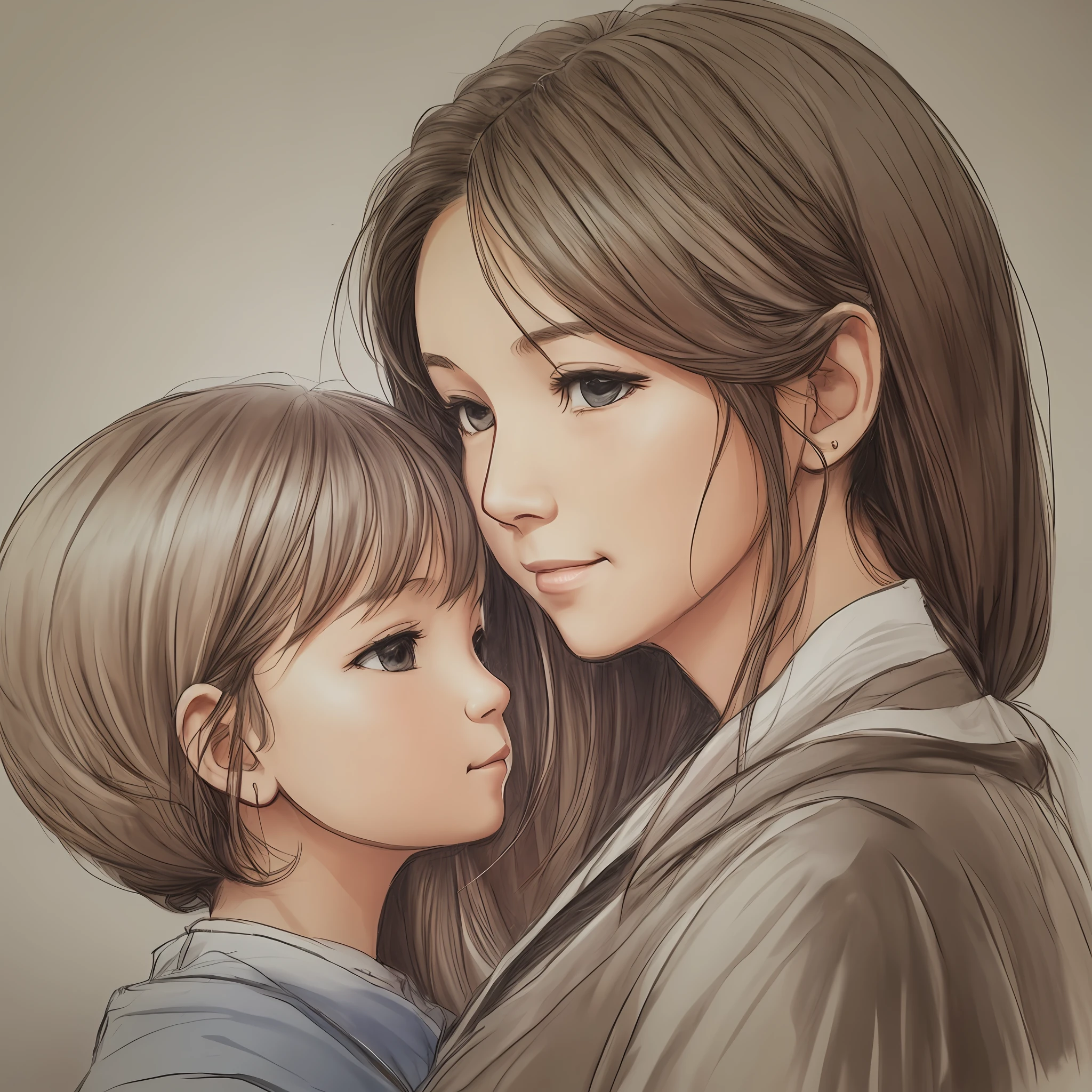 Family warm, grandma and granddaughter avatar photo, side face close-up, simple hairstyle, sketch warm background --auto --s2