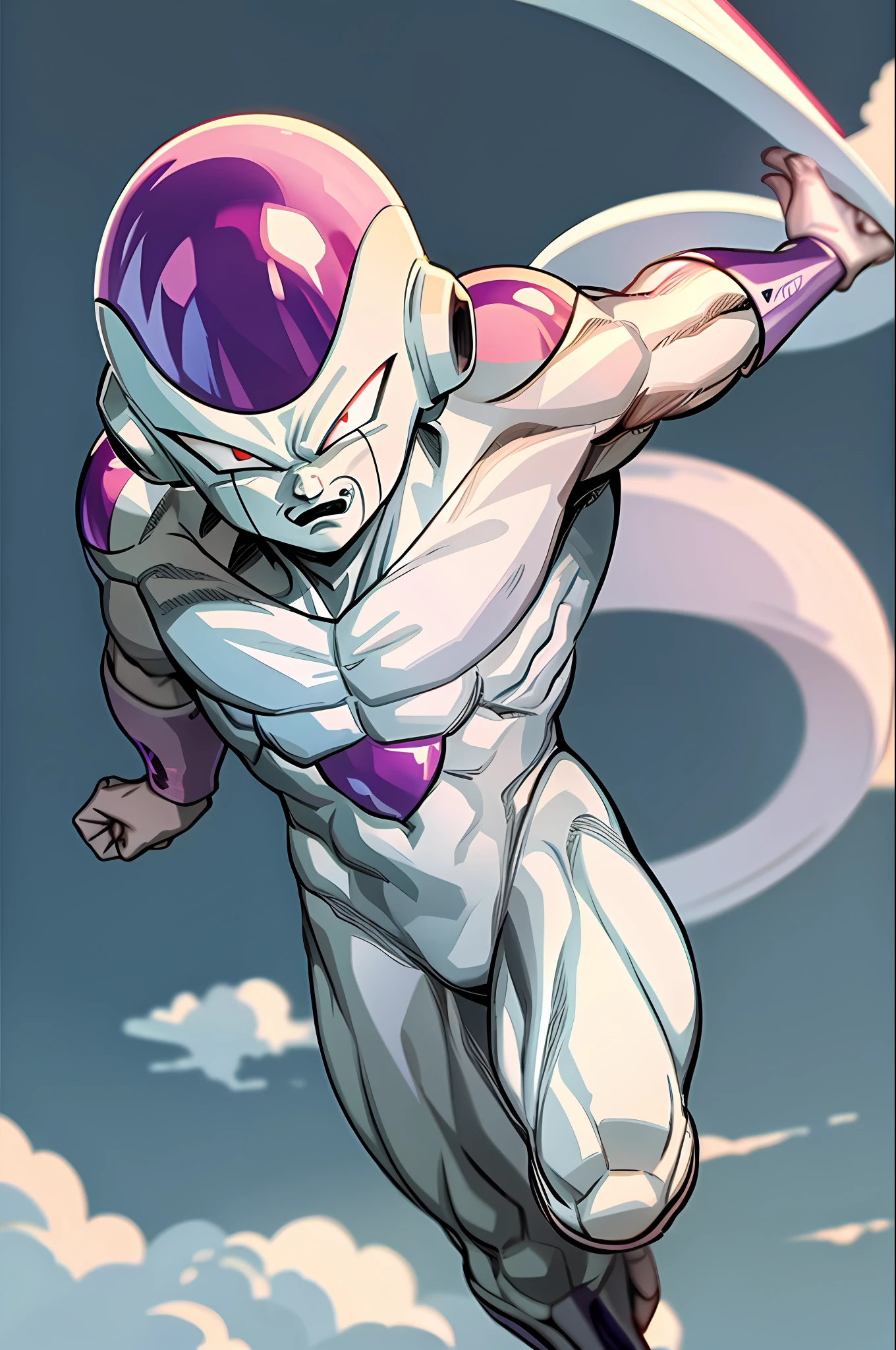 masterpiece, best quality, 1boy, frieza, closeup, looking at viewer, male focus, red eyes, solo, serious, (sketch:0.4), simple background