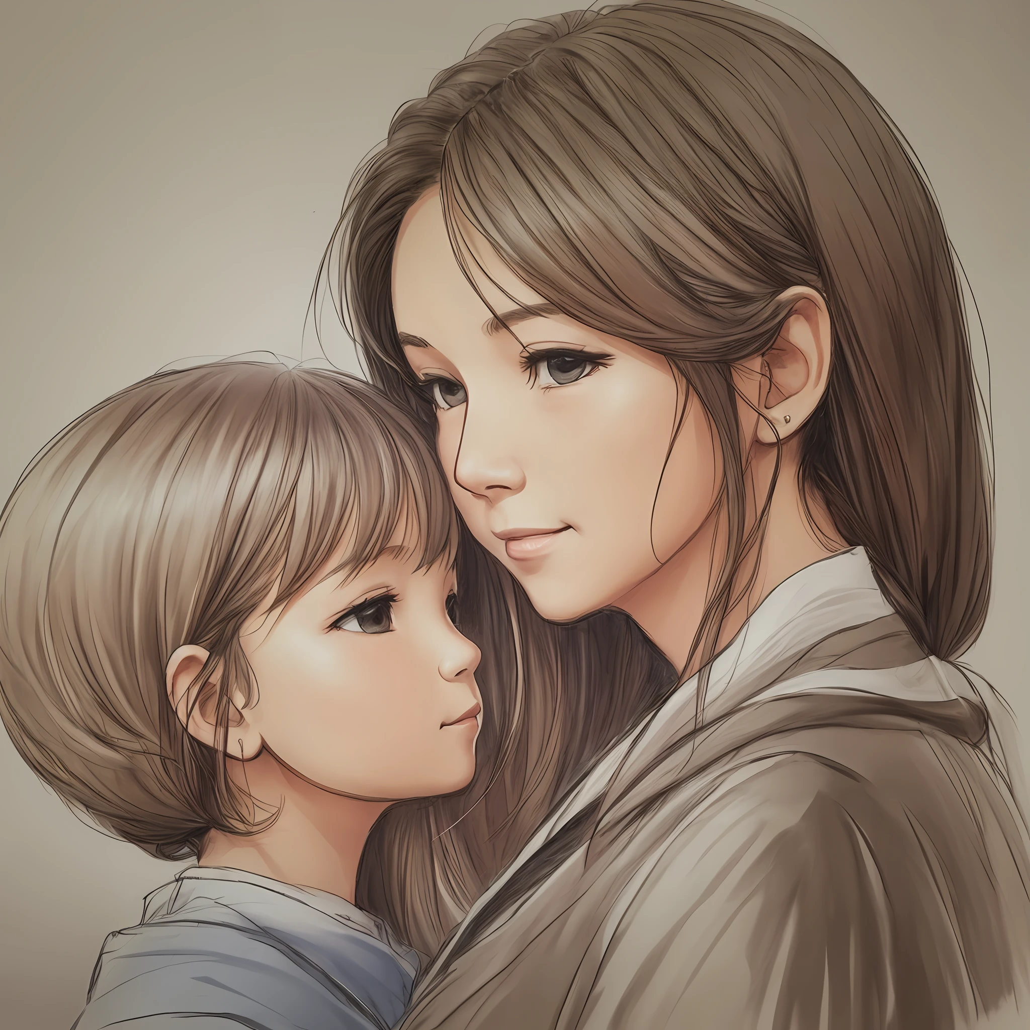 Family warm, grandma and granddaughter avatar photo, side face close-up, simple hairstyle, sketch warm background --auto --s2