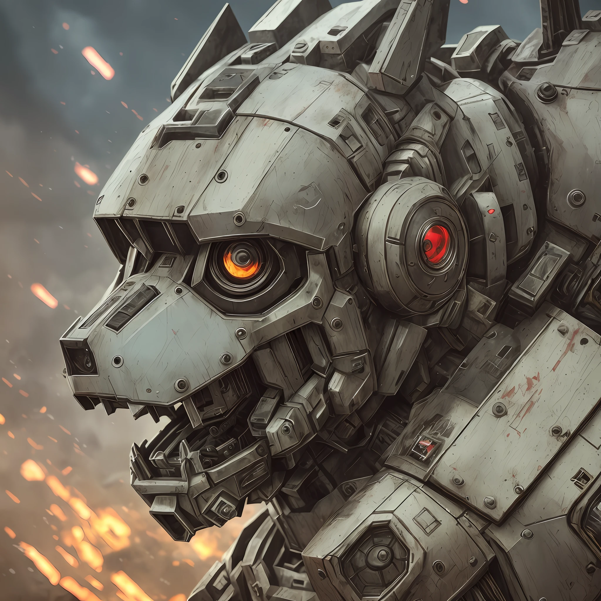 A pastoral dog plays a slayer in real sci-fi style, doomsday city ruins, cyberpunk power mechanical armored robot, close-up portrait. --auto --s2