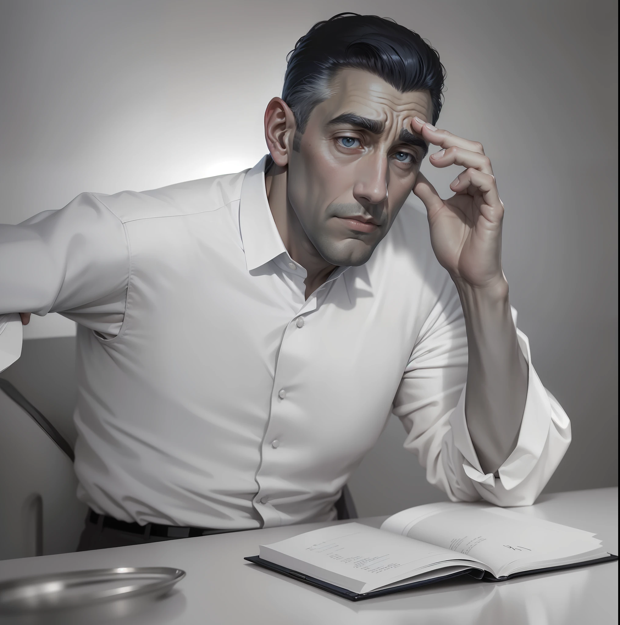 (best quality), portrait, author J. D. Salinger, gray suit, white shirt, navy blue tie, serious and concentrated expression, dark neutral background. --auto --s2