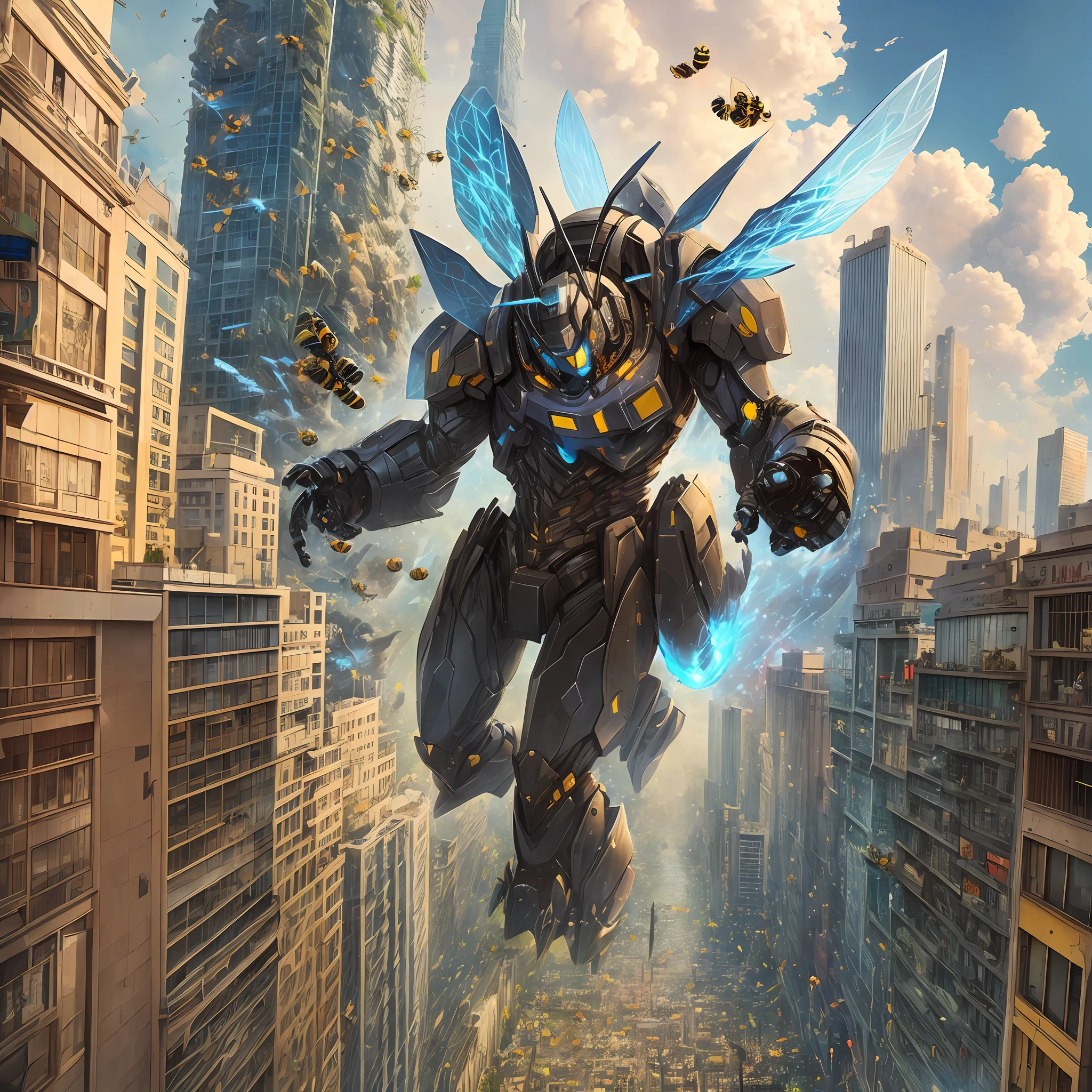Giant robot bee destroying a city --auto --s2