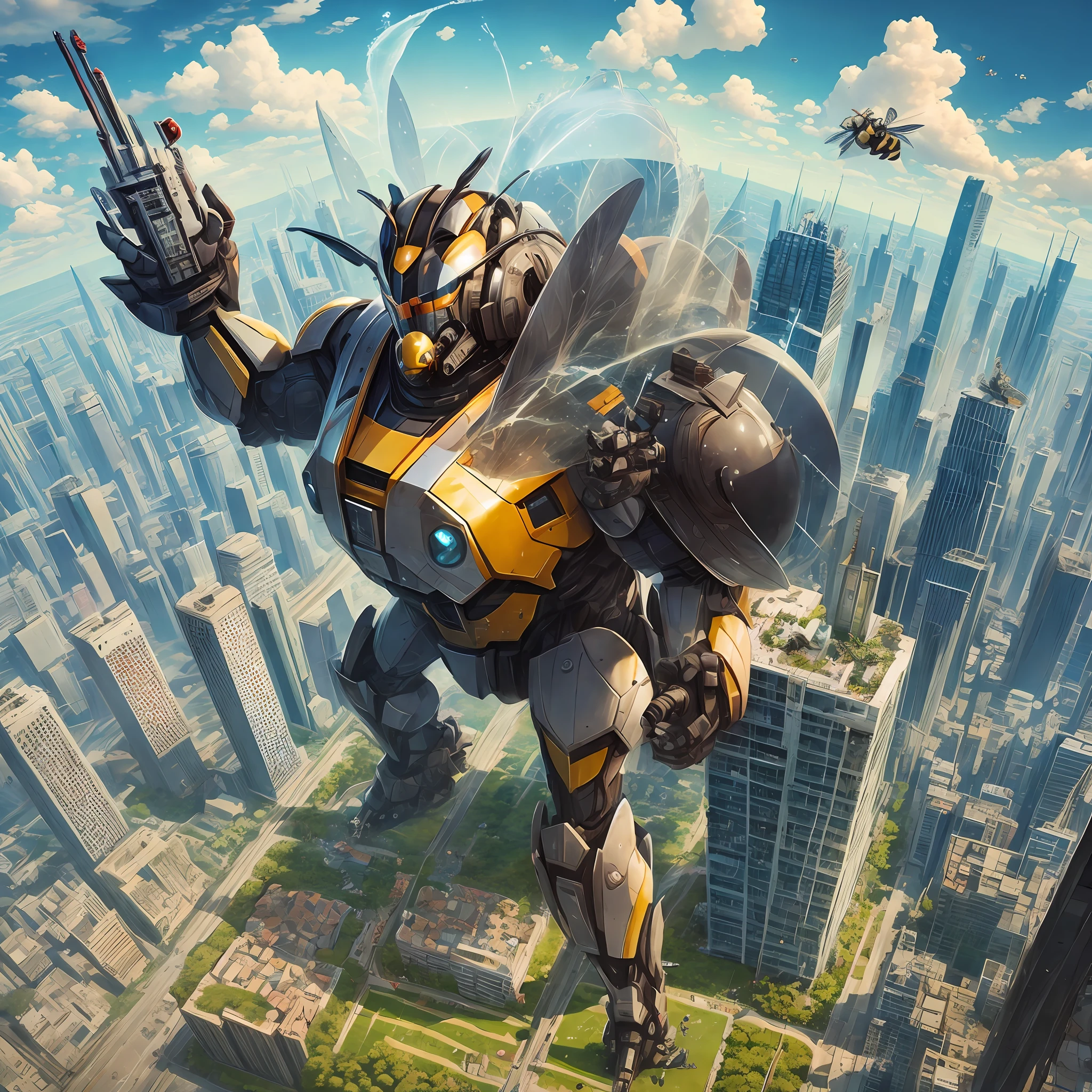 Giant robot bee destroying a city --auto --s2