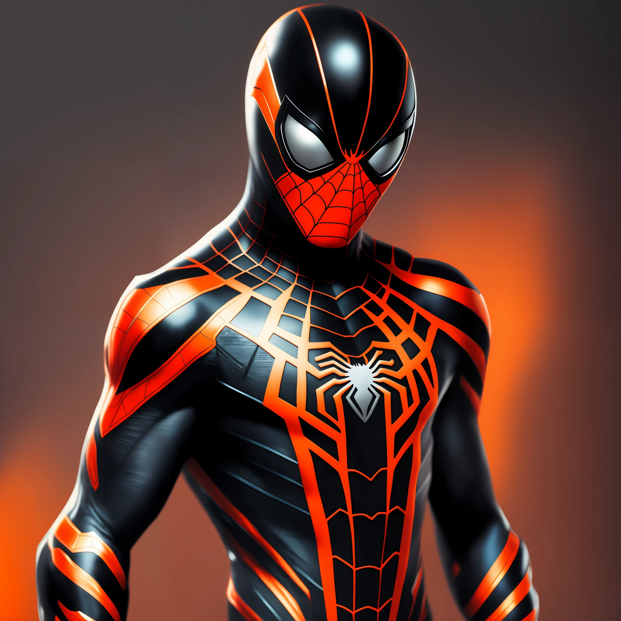 Spider - Man in a black and orange suit with a black background, futuristic style Spiderman, Miles Morales, Peter Parker, Render 8K, Spider-Man, Miles Morales!!!, Spider-Man, Highly detailed Spider-Man, Full Samurai Armor Spiderman, Spider Webbed Body, Peter Parker as Spiderman, Spider-Man Portrait, Symbiote --auto --s2