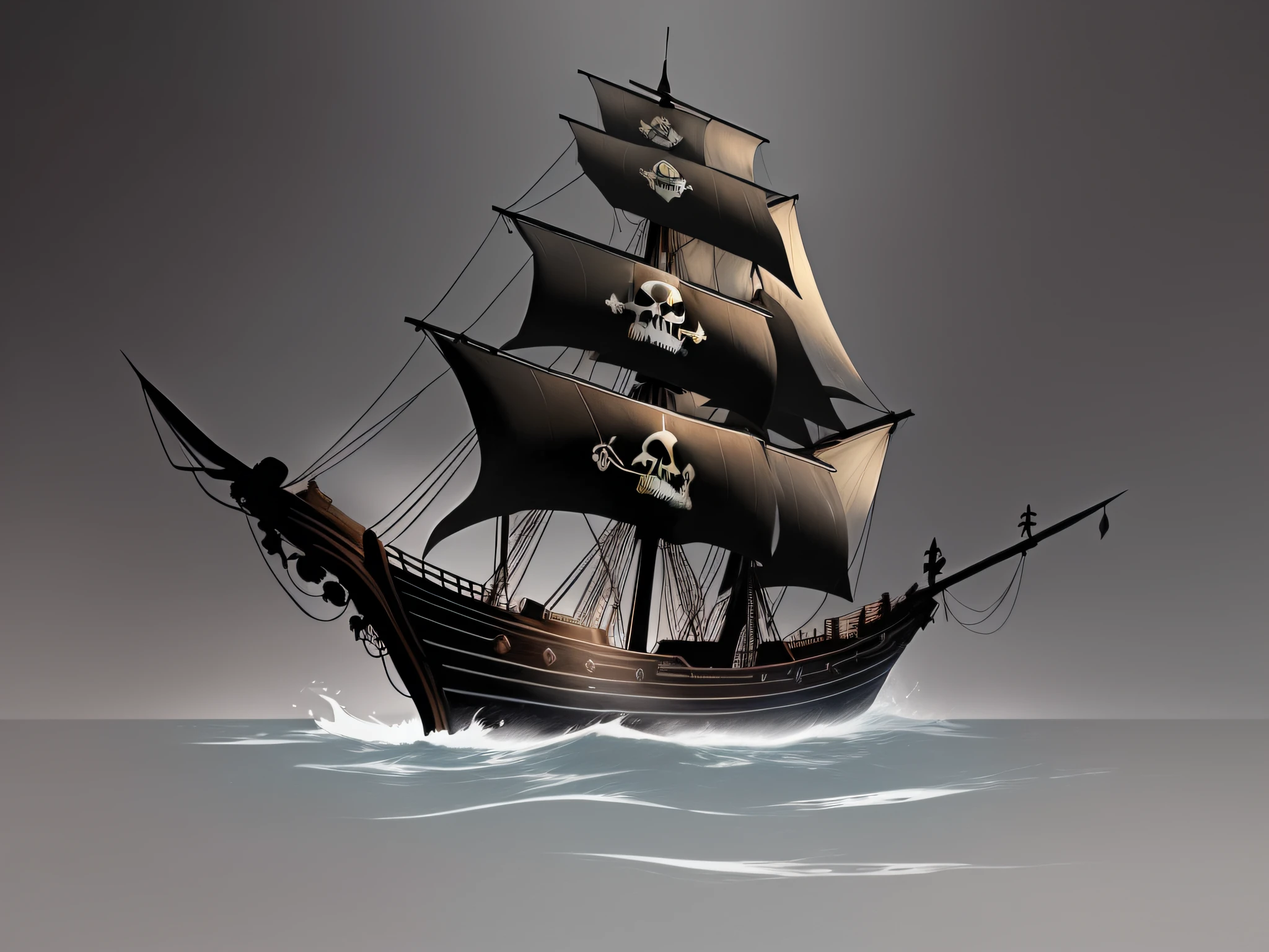There is a color photo of a pirate ship with skull and bones, pirate setting, stylized concept art, small dock, Polycount match winner, game assets, stylized game art, drowned robber's lair, drawn as game concept art, anime game style, hand drawn, perspective accurate