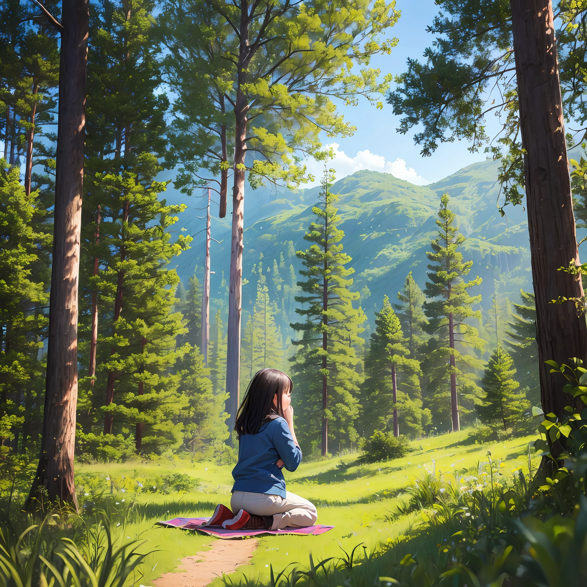 Woman on her knees praying in a nature scene --auto --s2