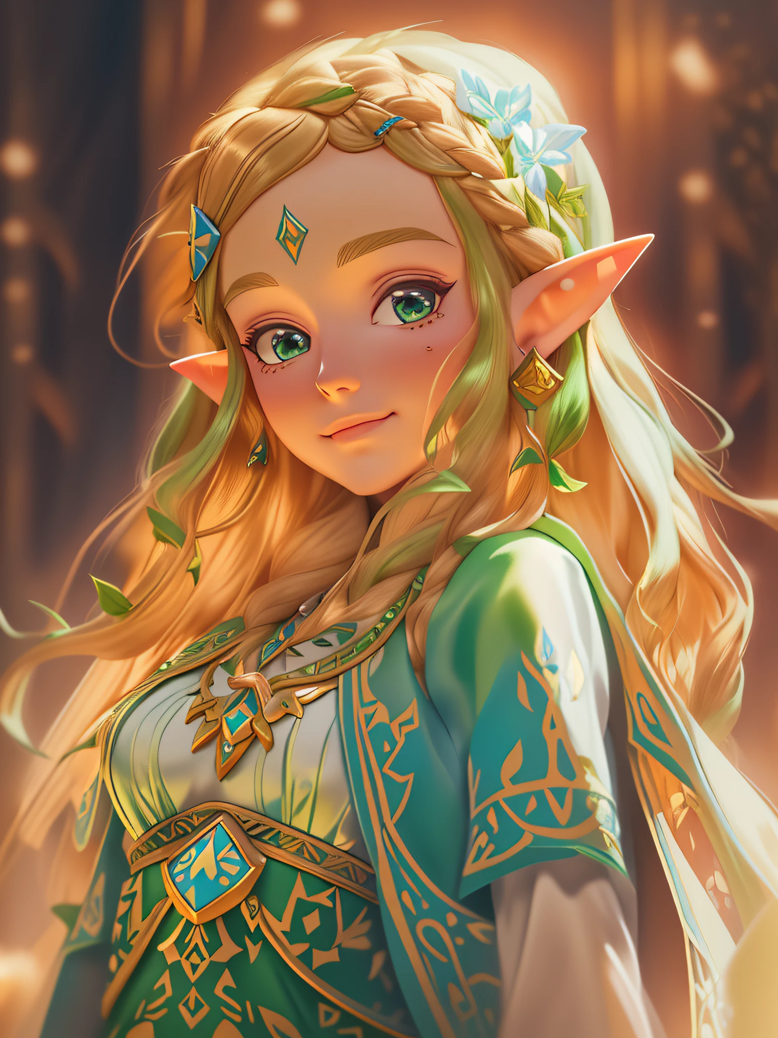 a close up of a woman with long hair wearing a dress, portrait of zelda, portrait of princess zelda, zelda botw, detailed digital anime art, botw style, elf girl, fanart best artstation, elf princess, zelda style art, zelda, breath of the wild art style, princess zelda, a portrait of an elf, portrait of an elf queen