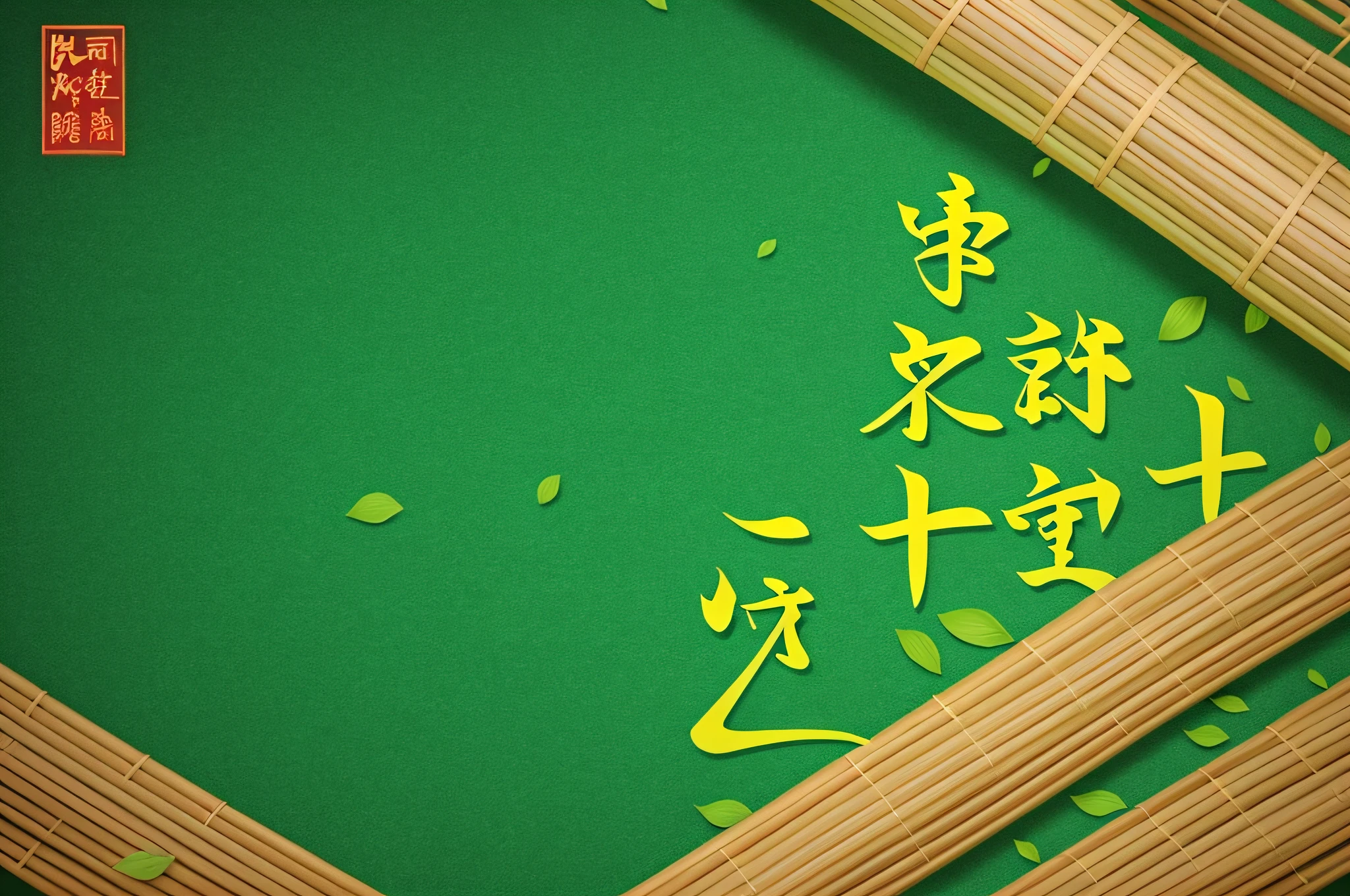 Poster, green background, Dragon Boat Festival, decorated with zongzi, leaves and other decorative motifs, masterpiece, best quality (best quality), (best illustration), (best shadow)