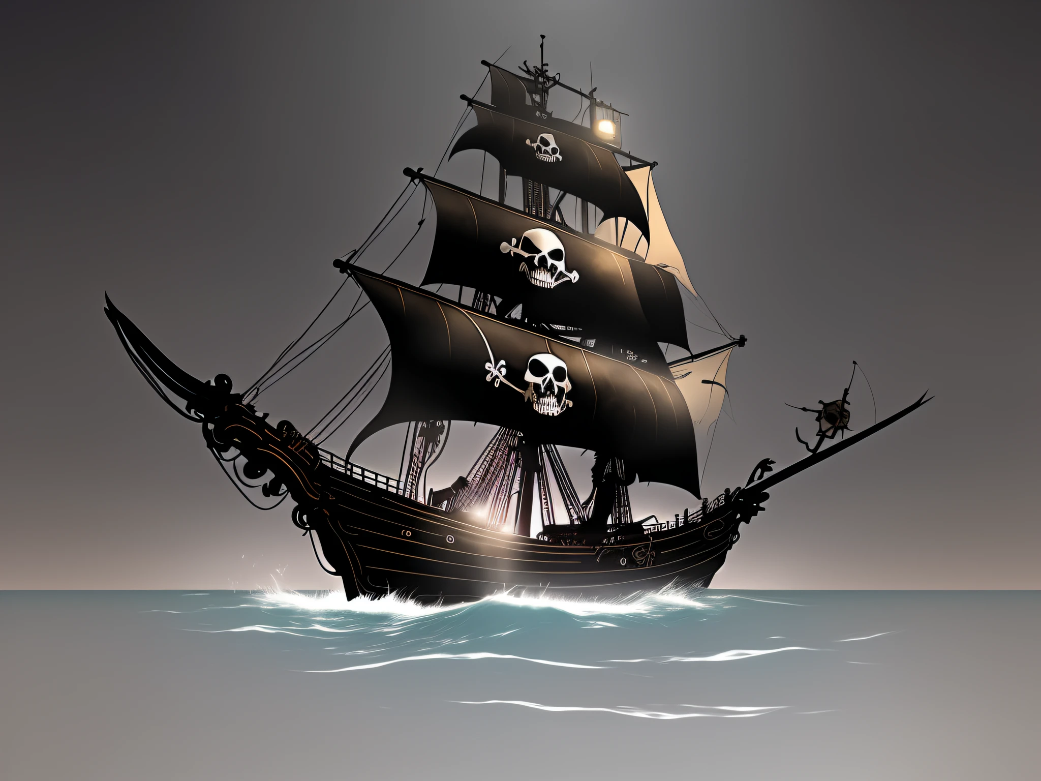 pirate ship with skull and crossbones in ocean, gothic ship in ocean, pirate ship, old pirate ship, pirate ship background, skeleton on pirate ship, pirate, pirate, pirate ship, pirate ship, pirate ship in night war, flying dutchman, pirate neon ship, pirate ship in space, anime quadratic, dark fantasy, hand drawn, clear
