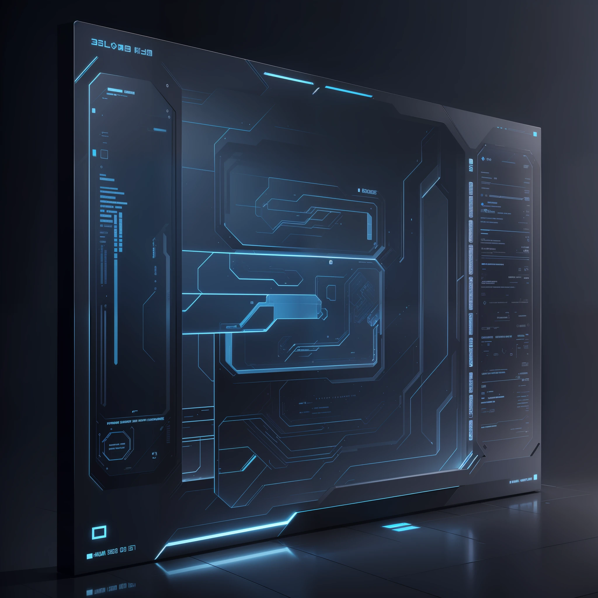 This blue transparent technology panel looks like it is from the future, very advanced and high-tech. The panel is rectangular in shape, and the transparent glass material presents a dark blue tone, giving a calm and rigorous feeling.
At the center of the panel is a large display with glowing blue graphics and data information that appears to be doing some kind of calculation or monitoring work.
There are some blade-like components around the panel, and the whole panel incorporates a precise mechanical sense and a fashionable streamlined style, fully demonstrating the progress and development of science and technology. It looks not only beautiful but also efficient, and it seems that the potential is limitless.