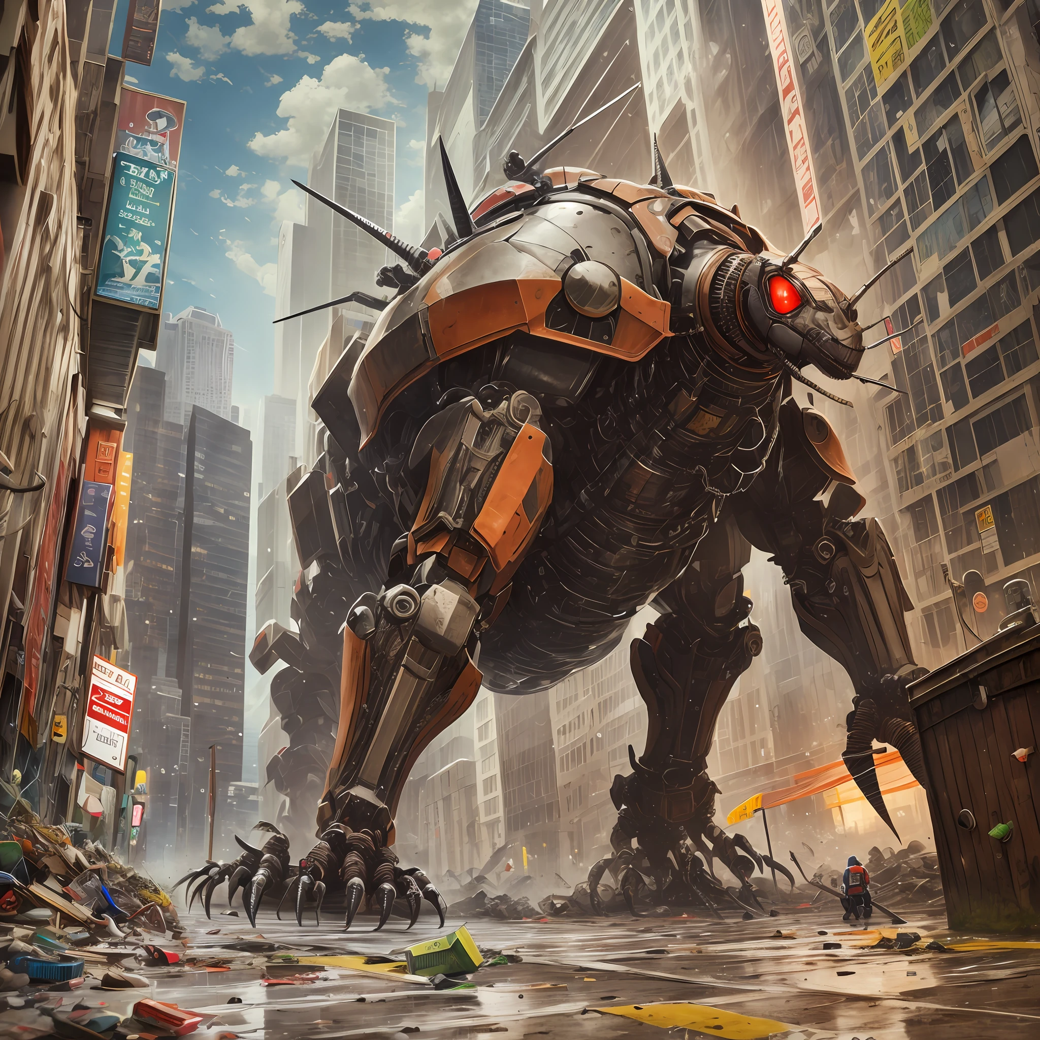 Giant robot cockroach walking in the disgusting sewer in the middle of the garbage --auto --s2