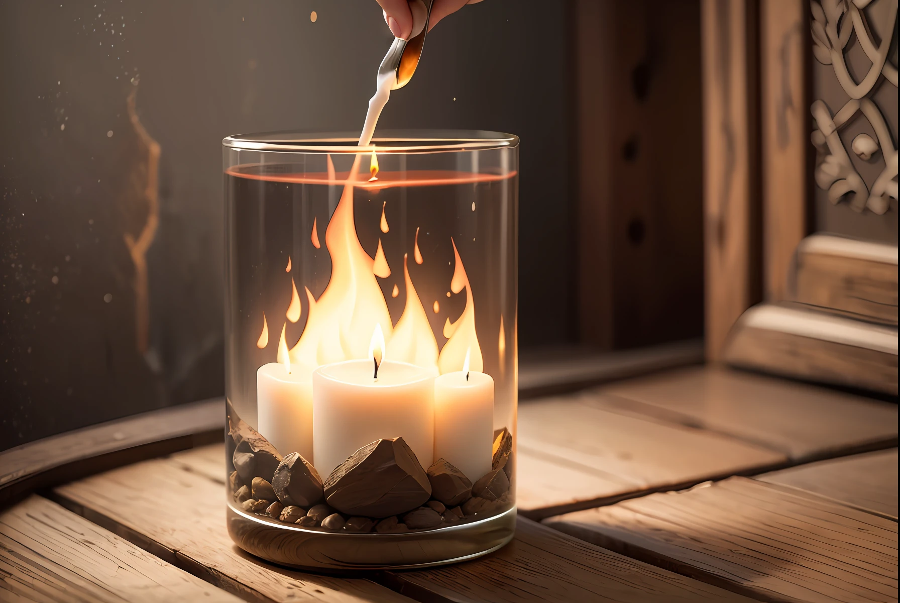 a candle in a dark room but the fire is water. Ultra realistic photo --auto --s2