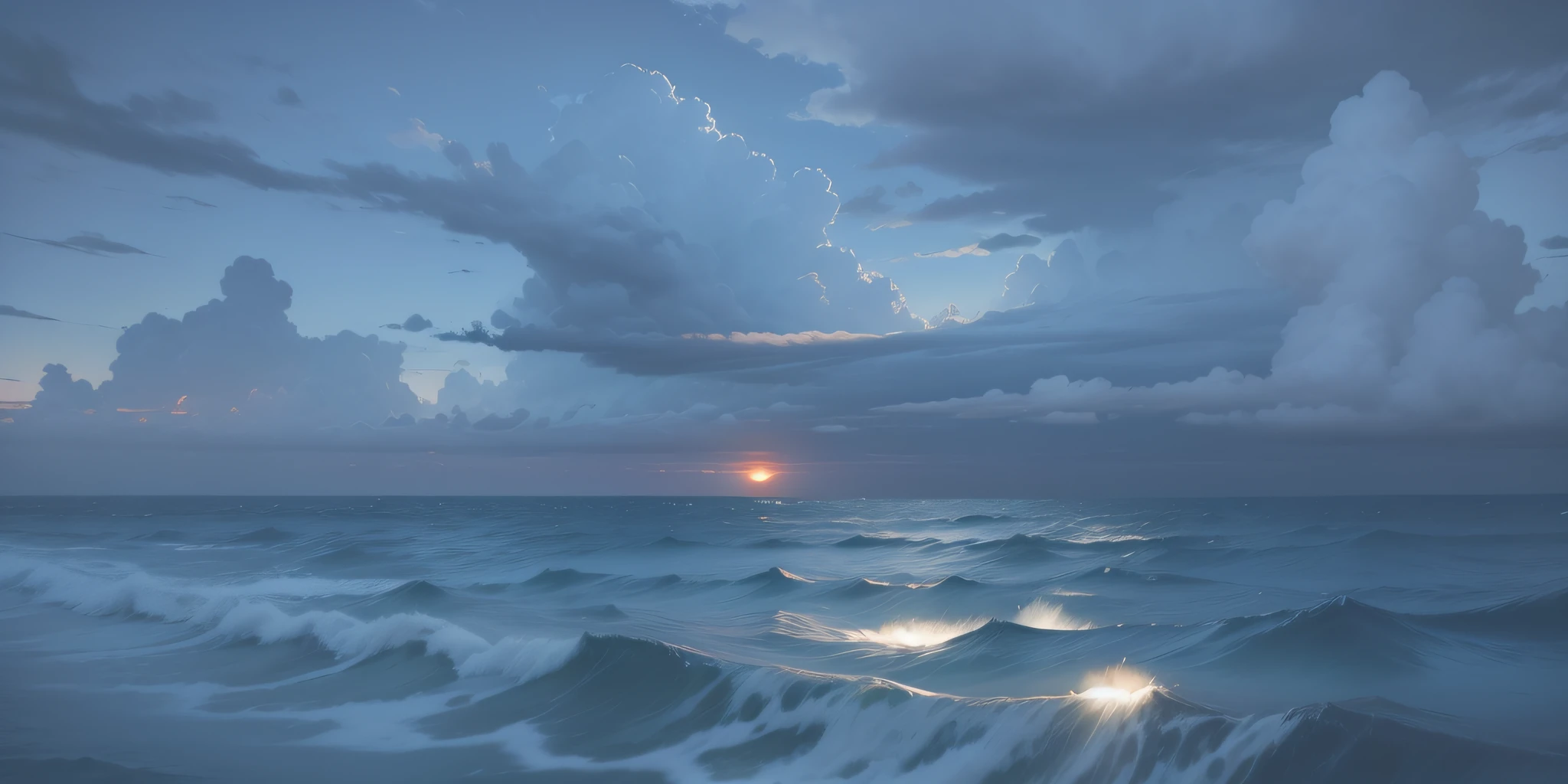 There are a lot of dark clouds, realistic sky, dusk with sunset, volumetric light, Ghibli style --auto --s2