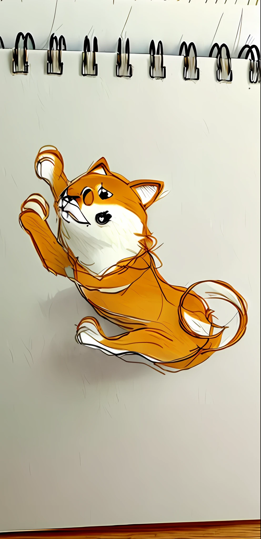 Shiba Inu drawing with a ball of thread on a table, loose pencil sketch, rough sketch, outline sketch, old sketch, shiba dog design, anthropomorphic Shiba Inu, concept sketch, thick outline, line sketch, concept art sketch, Shiba Inu floating in the air, pencil doodle, fat little Shiba Inu, traditional animation, hand-drawn animation --auto --s2
