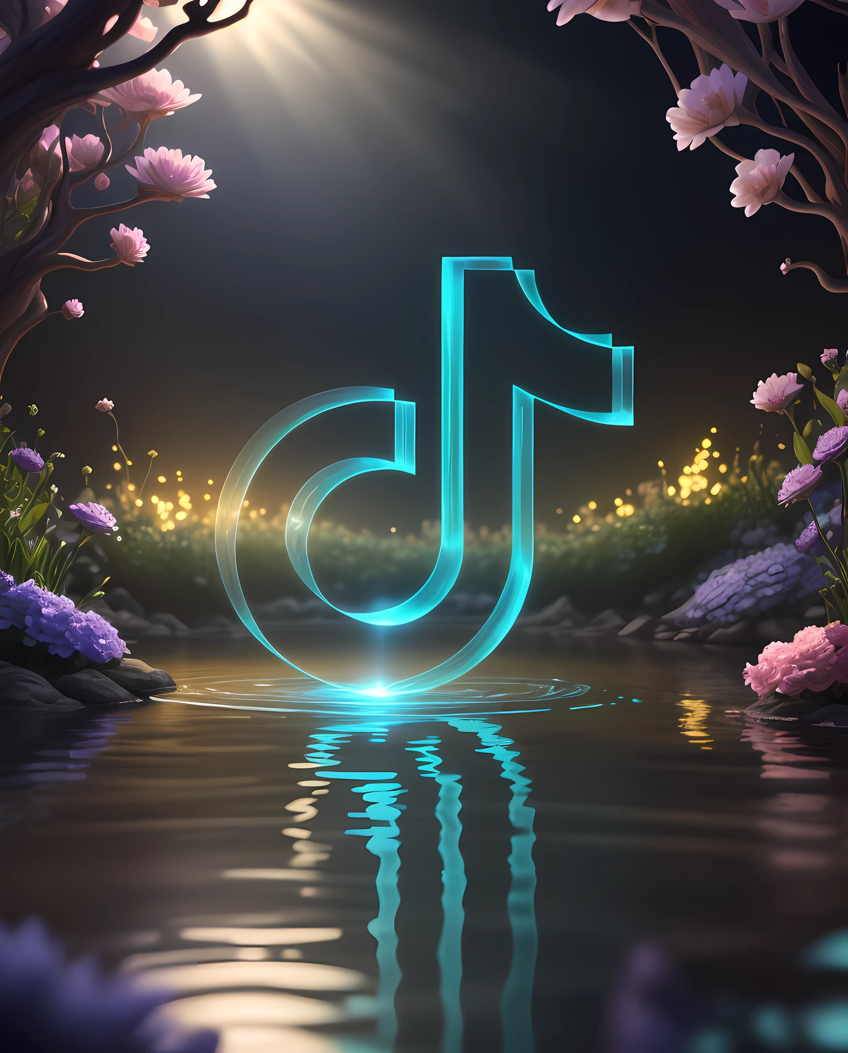 Masterpiece, clean glass, (gloss: 1.2), (transparency: 1.1), best quality, (Pixar style: 1.4) (in a cave, at night, surrounded by glowing plants, flowers, flying fireflies, bonfires) (super delicate, beautiful, beautifully composed, colorful, three-dimensional soft light). 4K, water reflection, water ripples inspired by Alice in wonderland, magic, fairy tales. Unreal Engine, octane rendering, cute rendering, 3d rendering, Adobe Photoshop, awesome, beautiful