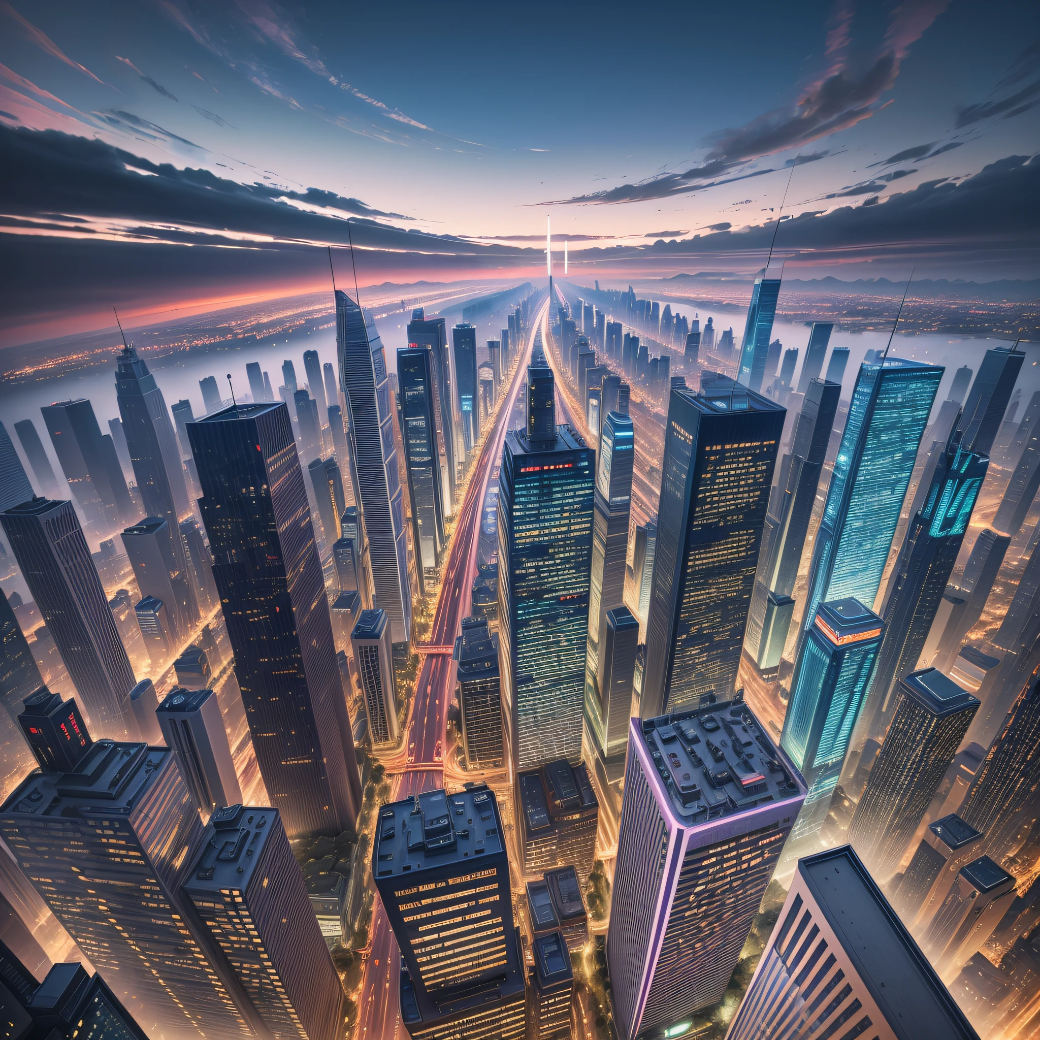 (Round), (Minimalist), (Black & White) + (POP Color), (Single: 1.5), (Atmospheric), (Simple), (Vintage Tone: 1.2), (Night Scene), (City), (Panoramic Bird's Eye View), (Unmanned), (Surrealism: 0.8)