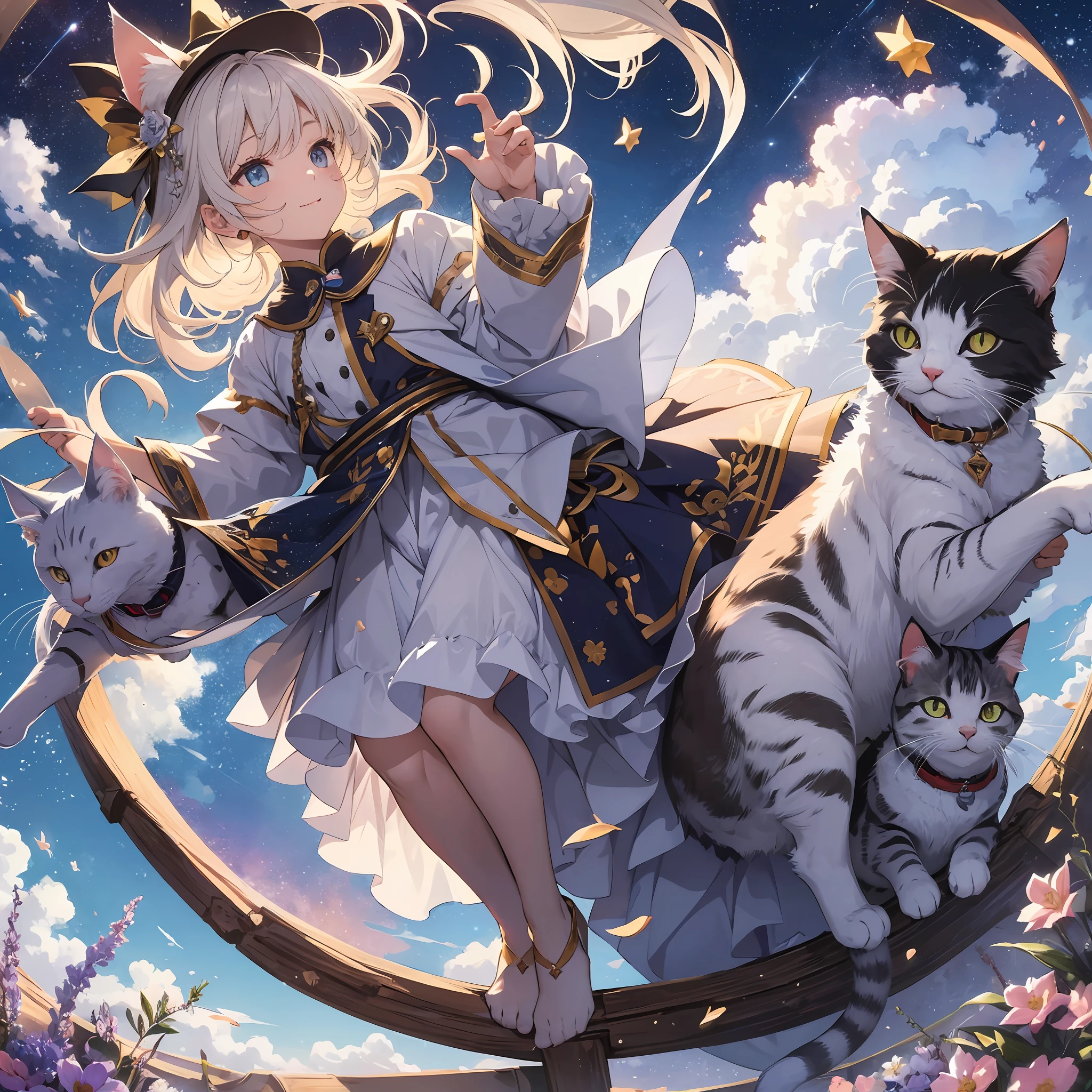 In the vast space that spreads out at the end of the sky, a beautiful carpet of clouds spreads out. In it, countless stars twinkle and constellations are depicted. And there is a cat paradise where cats live happily.
In this cat's paradise, different species of cats gather and roam freely in the air. The coat is fluffy and beautiful, and the tail is elegantly fluttering. In the place where the cats gather, there is a large cotton candy-like cloud that floats around, and you can see the cats relaxing on it.
Cats play freely in the sky, jumping and playing. There are mysterious playground equipment floating in the air and athletics dedicated to cats, and cats enjoy making full use of them. The jumping chase of fish and search for toys is like a somersault, and it can be said that it is a brilliant performance.
In addition, beautiful flowers bloom in paradise and fragrance wafts in the air. The cats are very interested in the flowers, and you can see them bringing their noses close to smell them and lightly touching them with their tails. The colors of the flowers and the fur of the cats are in harmony, and it is a dream-like scene.
In Cat's Paradise, the stars shine in unison at sunset and beautiful auroras spread across the sky. The cats are intrigued by the glowing light and jump and wiggle their tails to play. The stars and cats blend together to create a mysterious and fantastic space.
This cat's paradise is a place where cats go crazy to play, have fun and find peace. The cats are flying freely in the air and smiling against the starry sky. --auto --s2