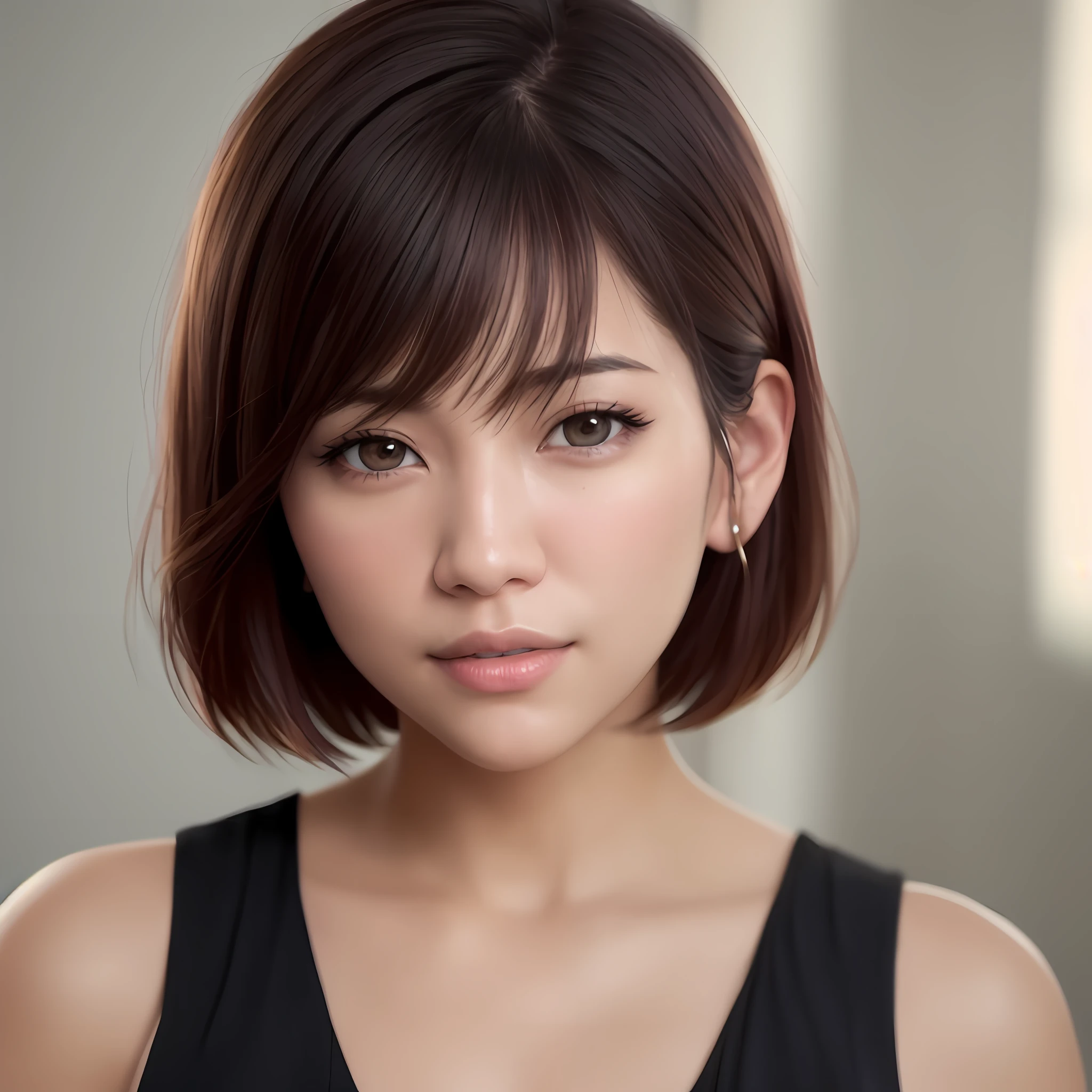 dressed, (photo realistic:1.4), (hyper realistic:1.4), (realistic:1.3), (smoother lighting:1.05), (increase cinematic lighting quality:0.9), 32K, 1woman,35year thai woman, bangs, red bobcut, realistic lighting, backlighting, light on face, ray trace, (brightening light:1.2), (Increase quality:1.4), (best quality real texture skin:1.4), finely detailed eyes, finely detailed face, finely quality eyes, (tired and sleepy and satisfied:0.0), face closeup,(Increase, (Increase skin texture beauty:1.1), red hair, black sweater,