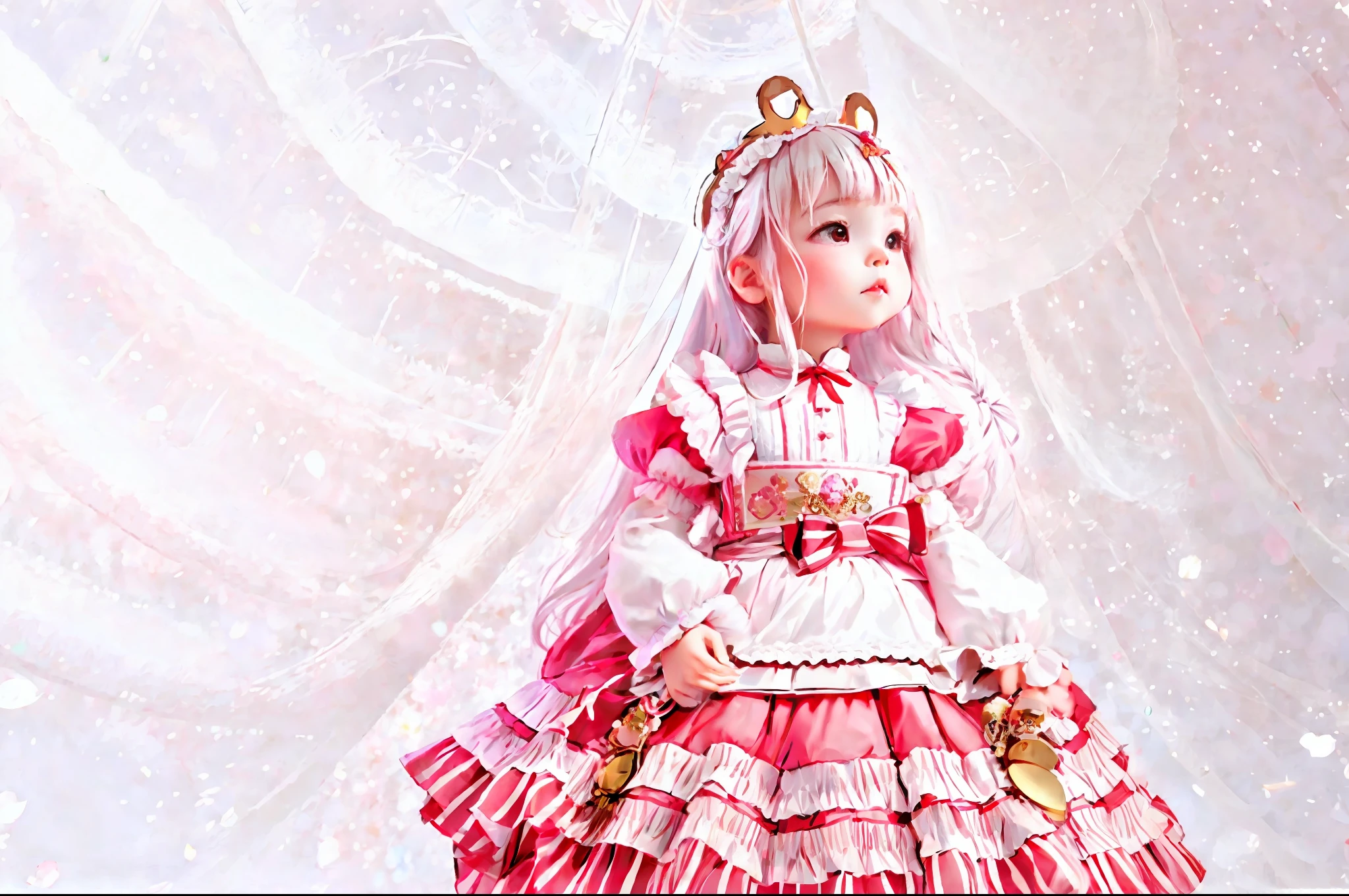 there is a baby girl wearing a dress and a crown, loli, small loli girl, very cute and childlike, portrait of magical lolita girl, adorable, beautiful cute, red and white color theme, yan, cute and lovely, cute:2, ruan jia beautiful!, sweet and innocent, side portrait of cute girl, precious, grand!