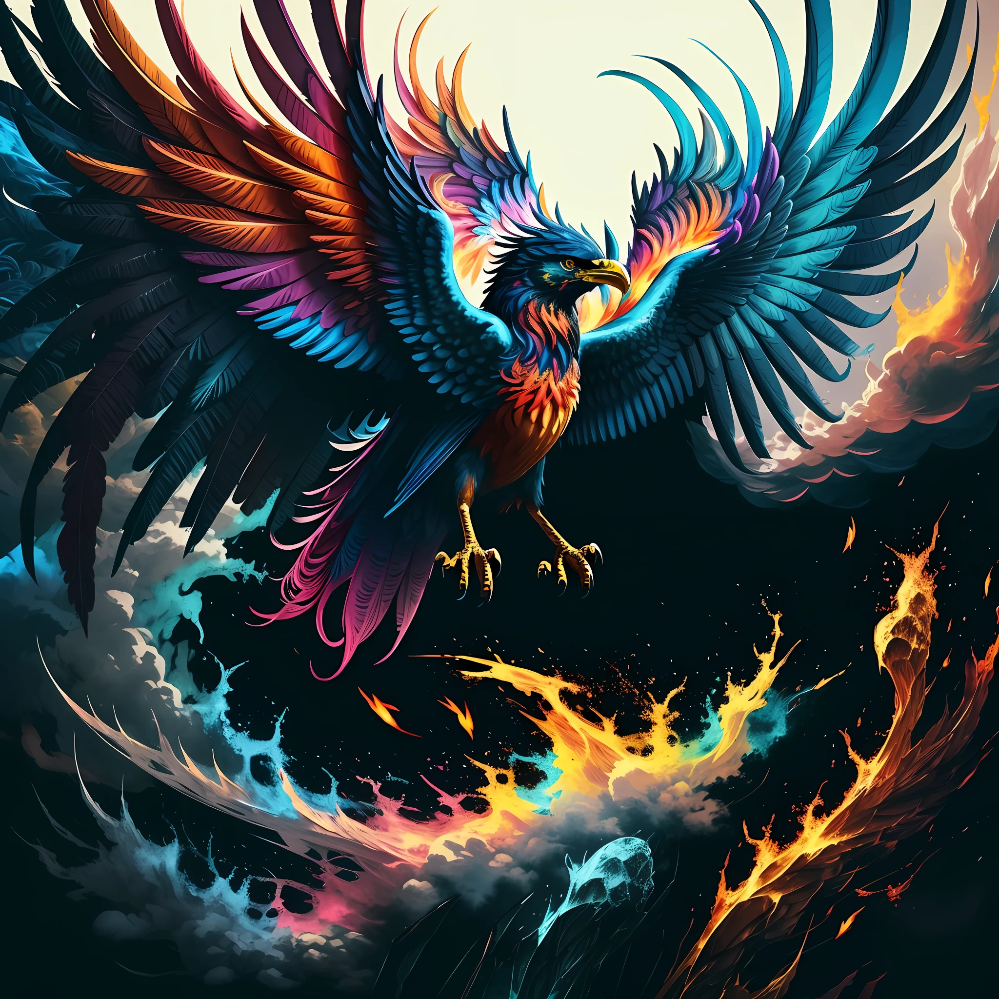 a phoenix, colorful,
yang08k, photography, beautiful, black background,
masterpieces, top quality, best quality, official art, beautiful and aesthetic, realistic,