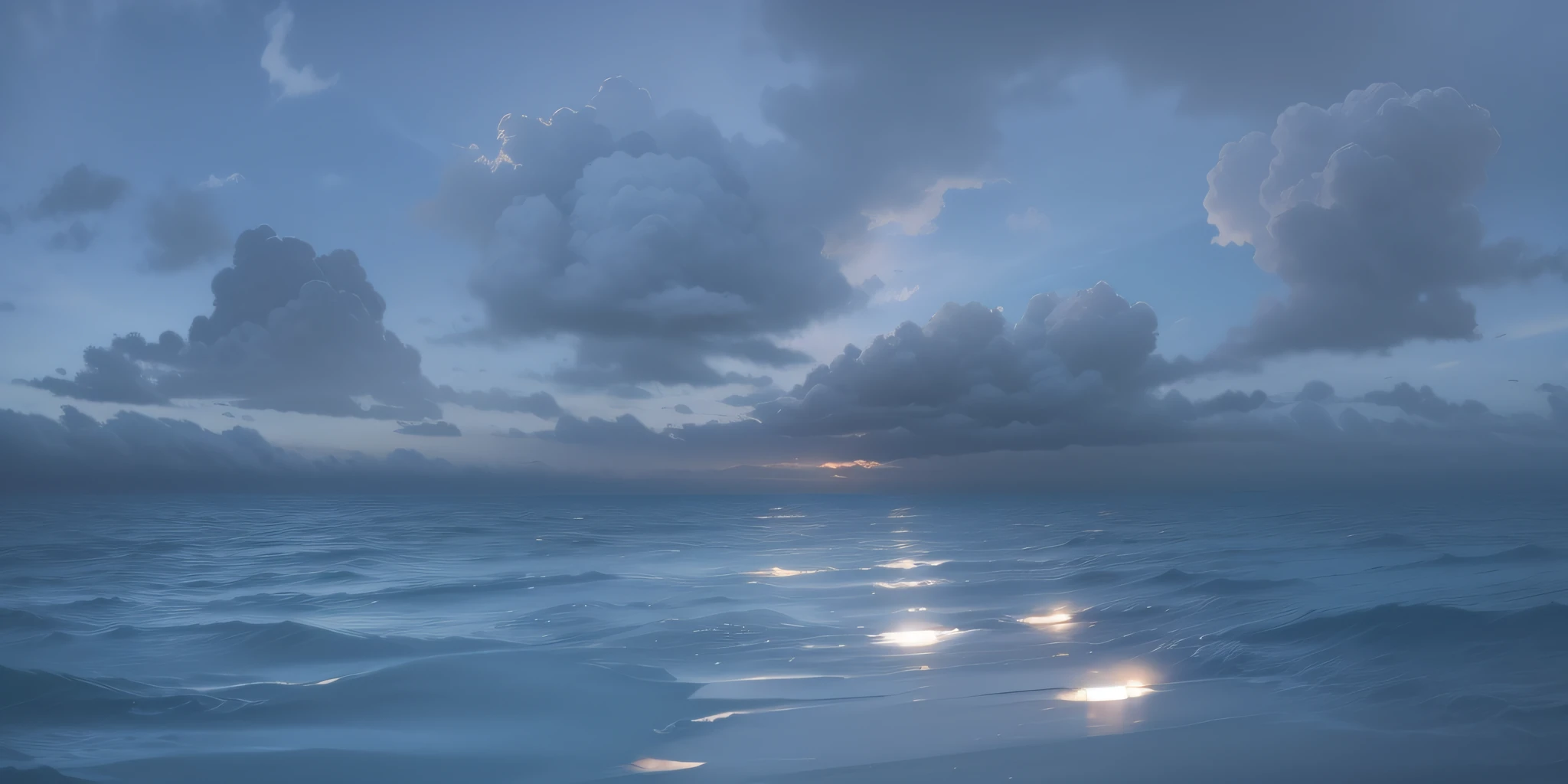 There are a lot of dark clouds, realistic sky, dusk with sunset, volumetric light, Ghibli style --auto --s2