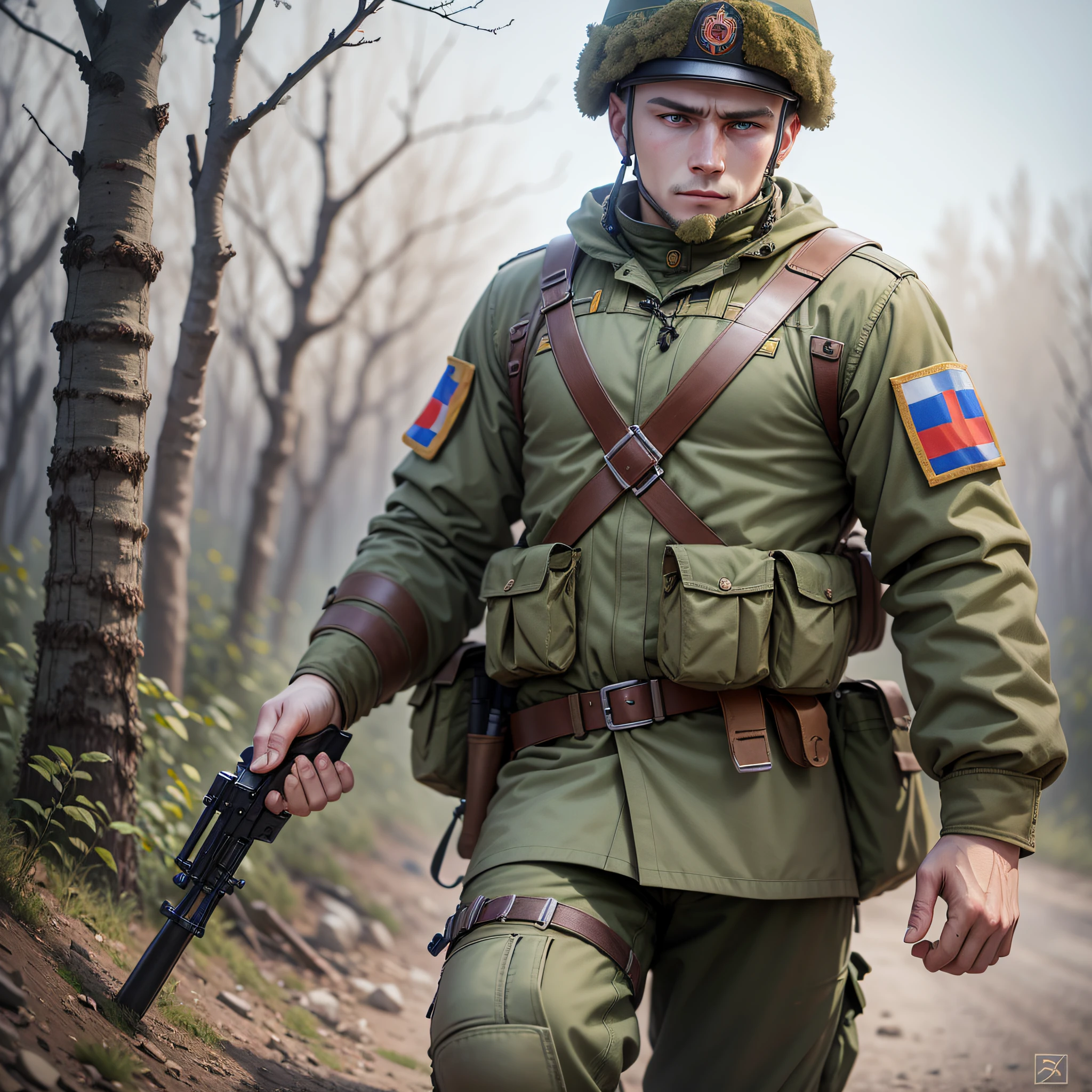 Realistic image of a Russian soldier in the Ukrainian war --auto --s2